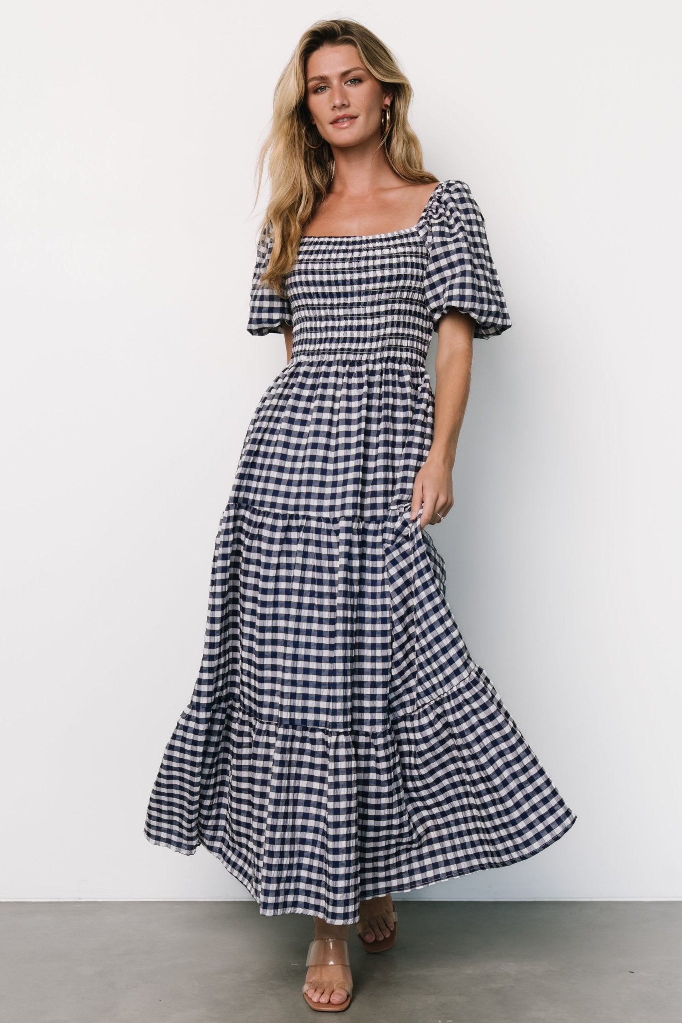 Baltic Born Smocked Gingham Maxi Dress with Square Neckline