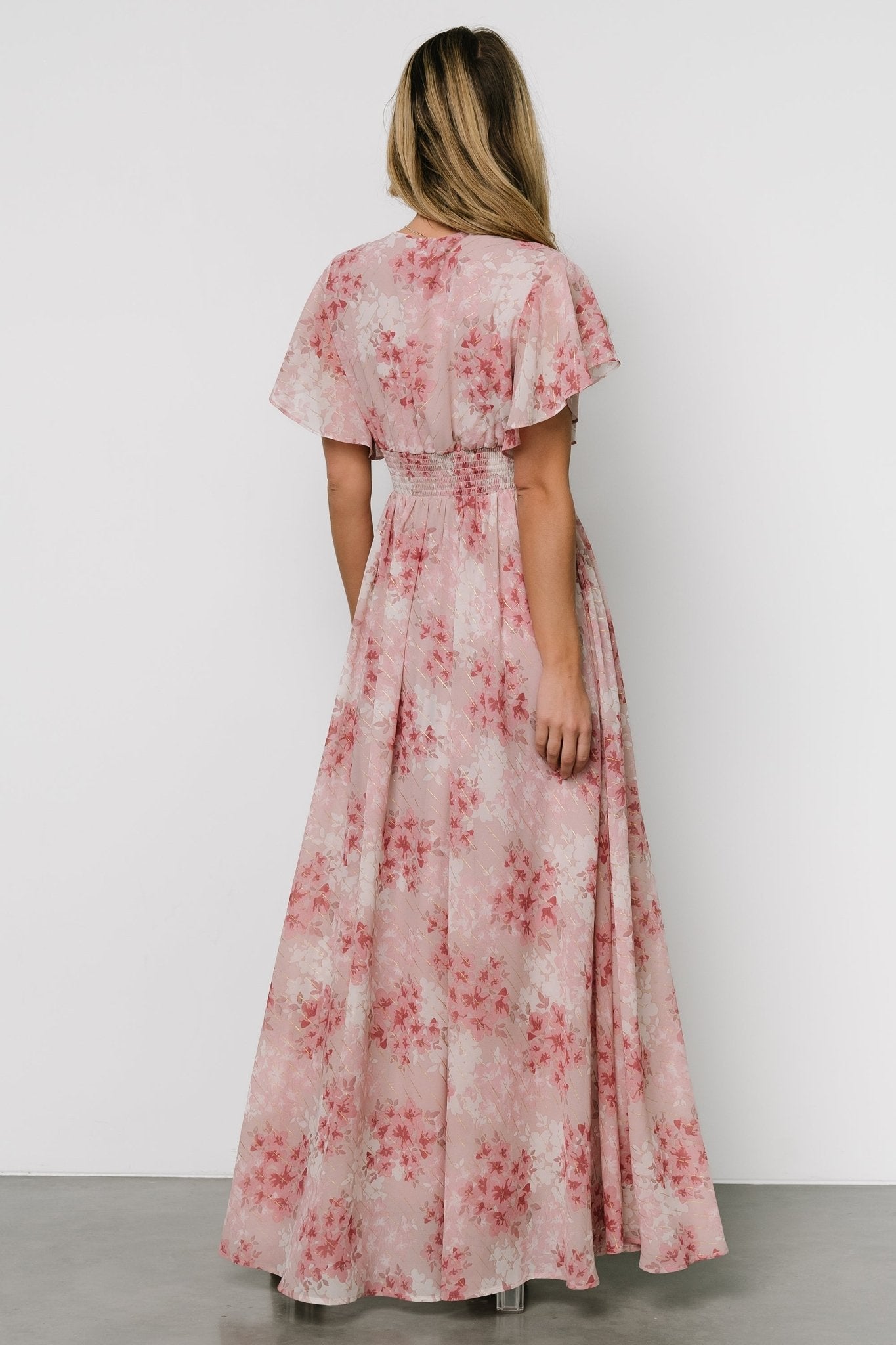 Lynlee Gold Metallic Floral Maxi Dress - Pink Chiffon Maternity