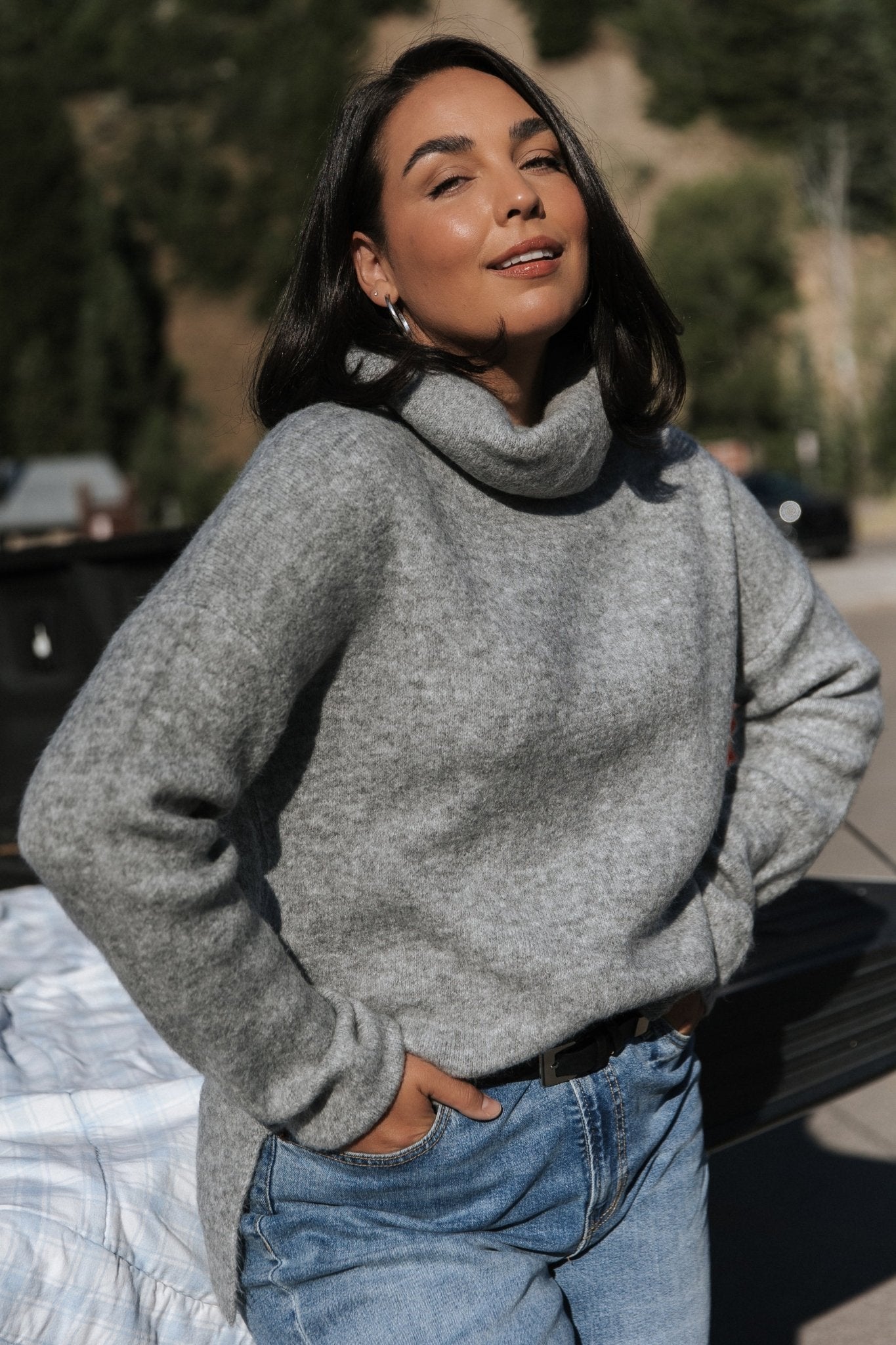 Baltic Born Gray Turtleneck Sweater for Women | Ribbed Knit