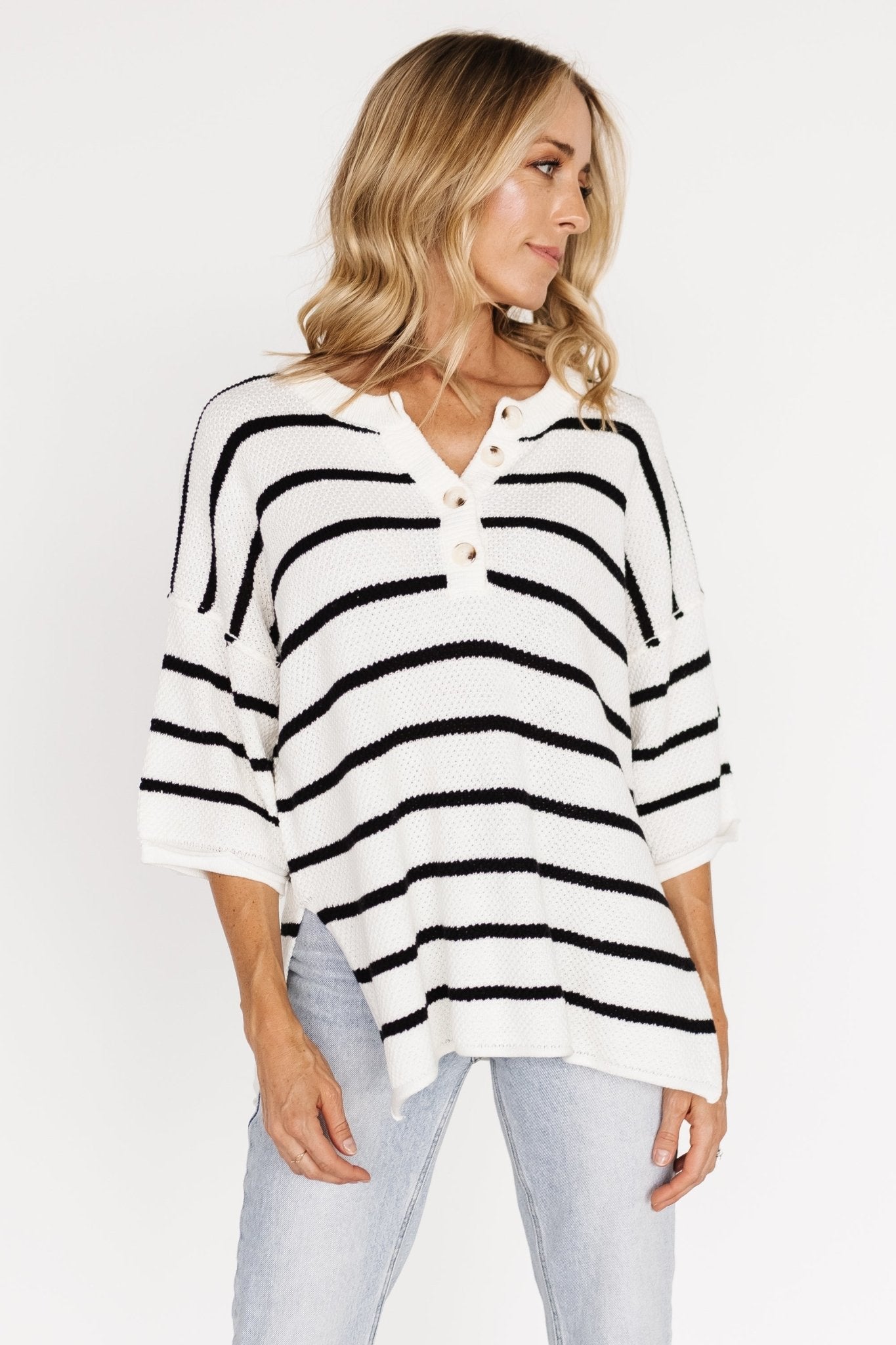 Baltic Born Maddock Striped Knit Top - Off White & Black