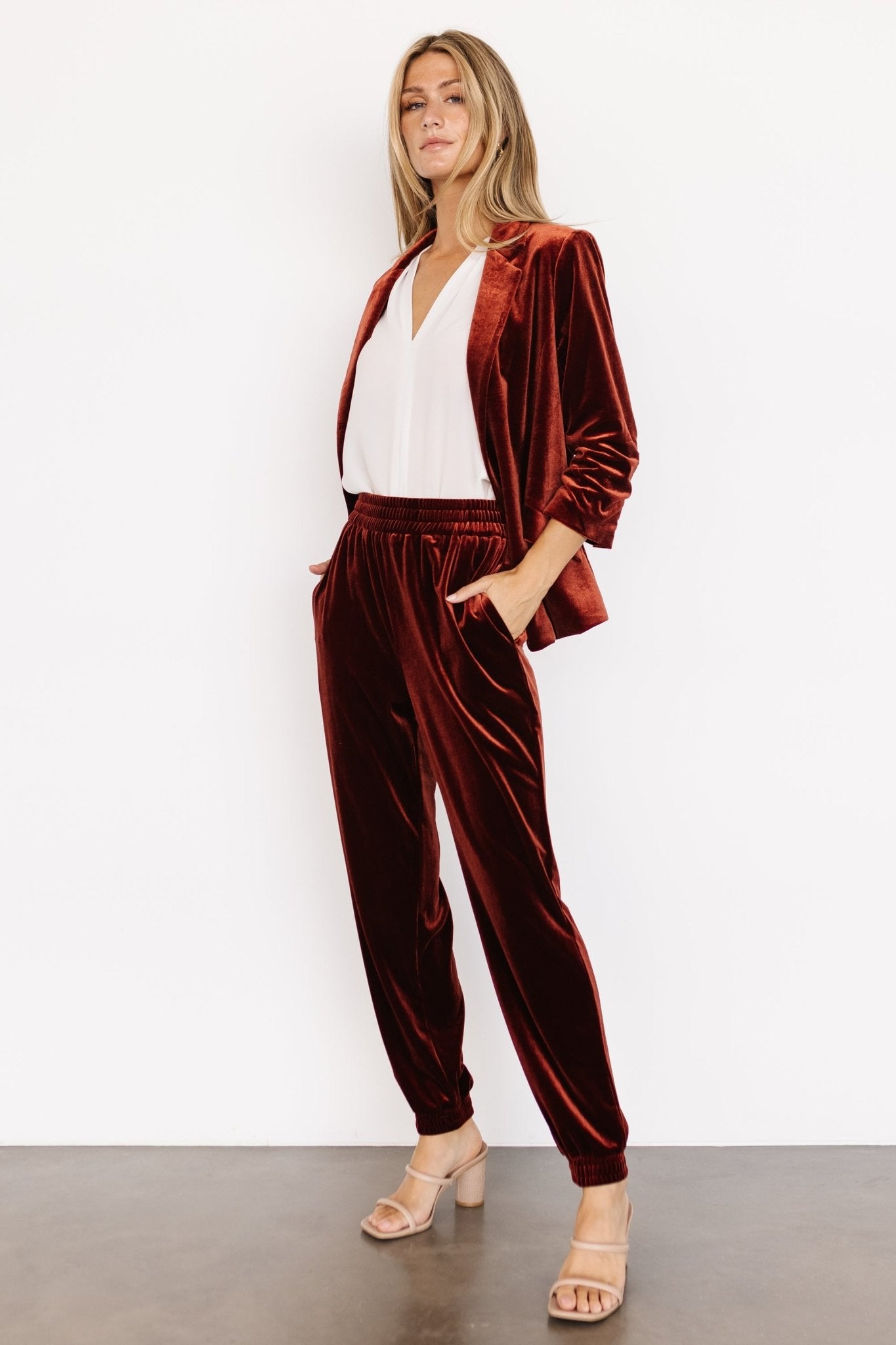 Velvet Jogger Pants by Archie - Cinnamon Elastic Waist & Pockets