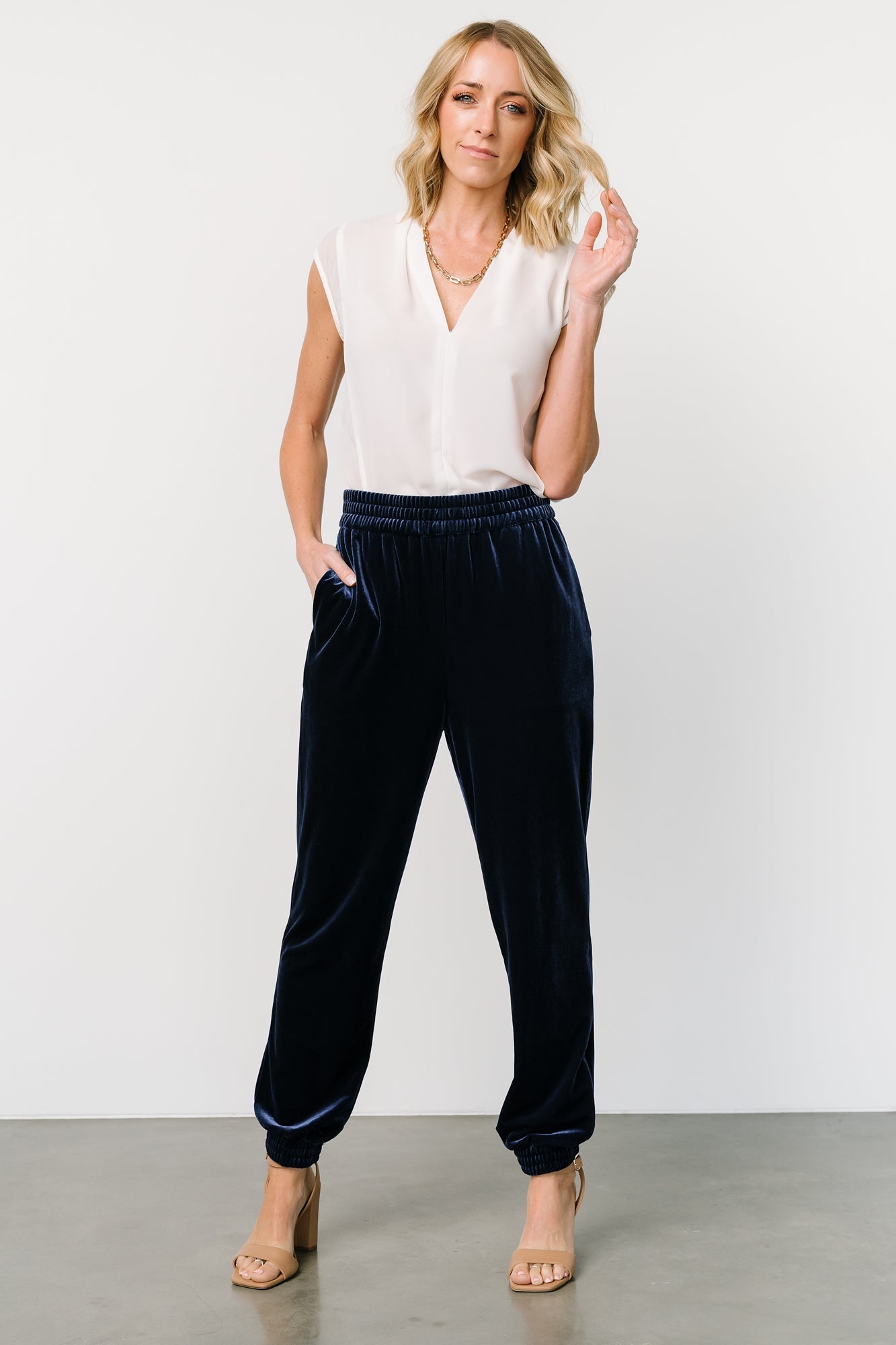 Baltic Born Archie Velvet Jogger Pants in Peacock Blue