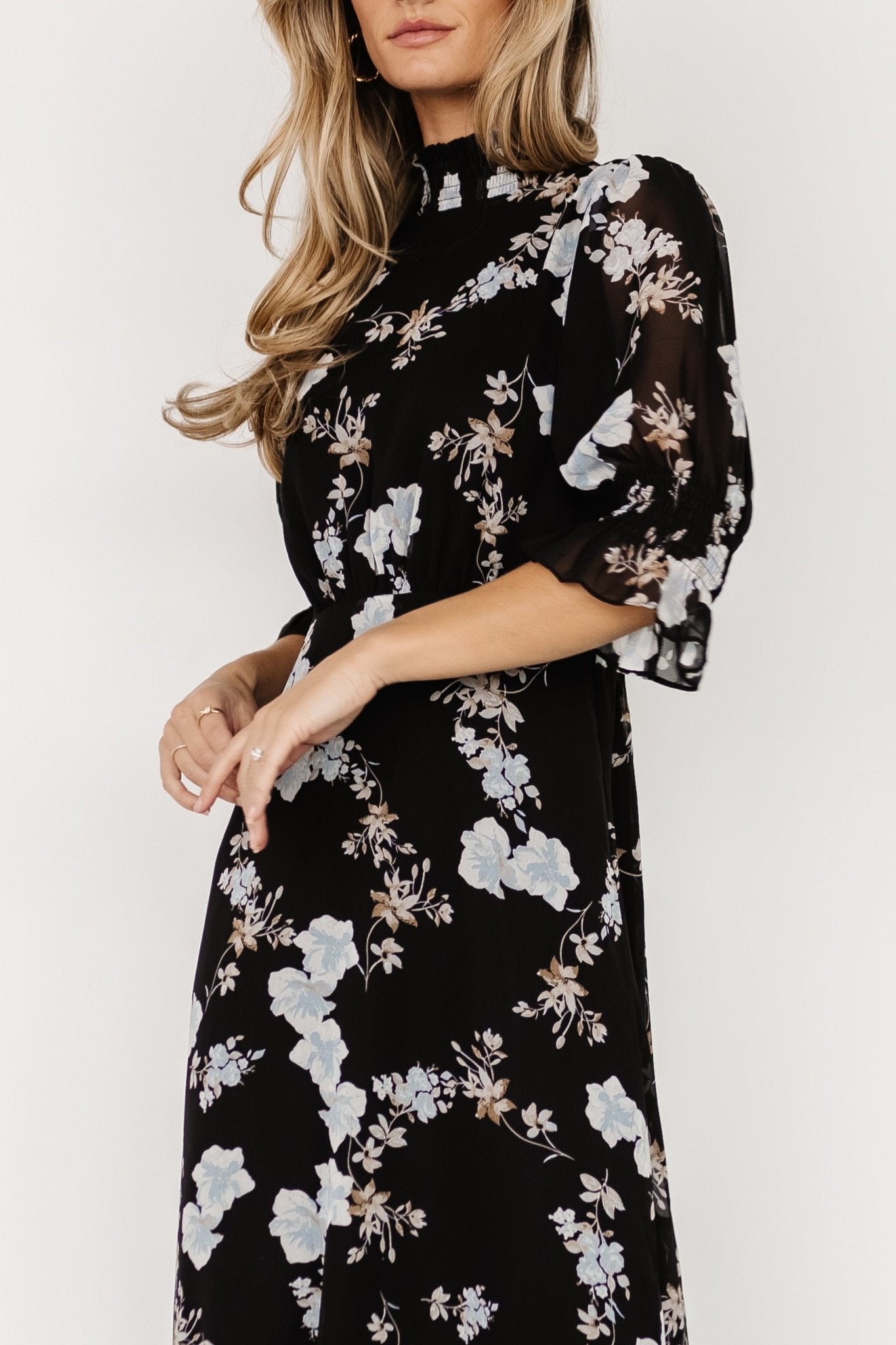 Baltic Born Marie Mock Neck Black Floral Maxi Dress