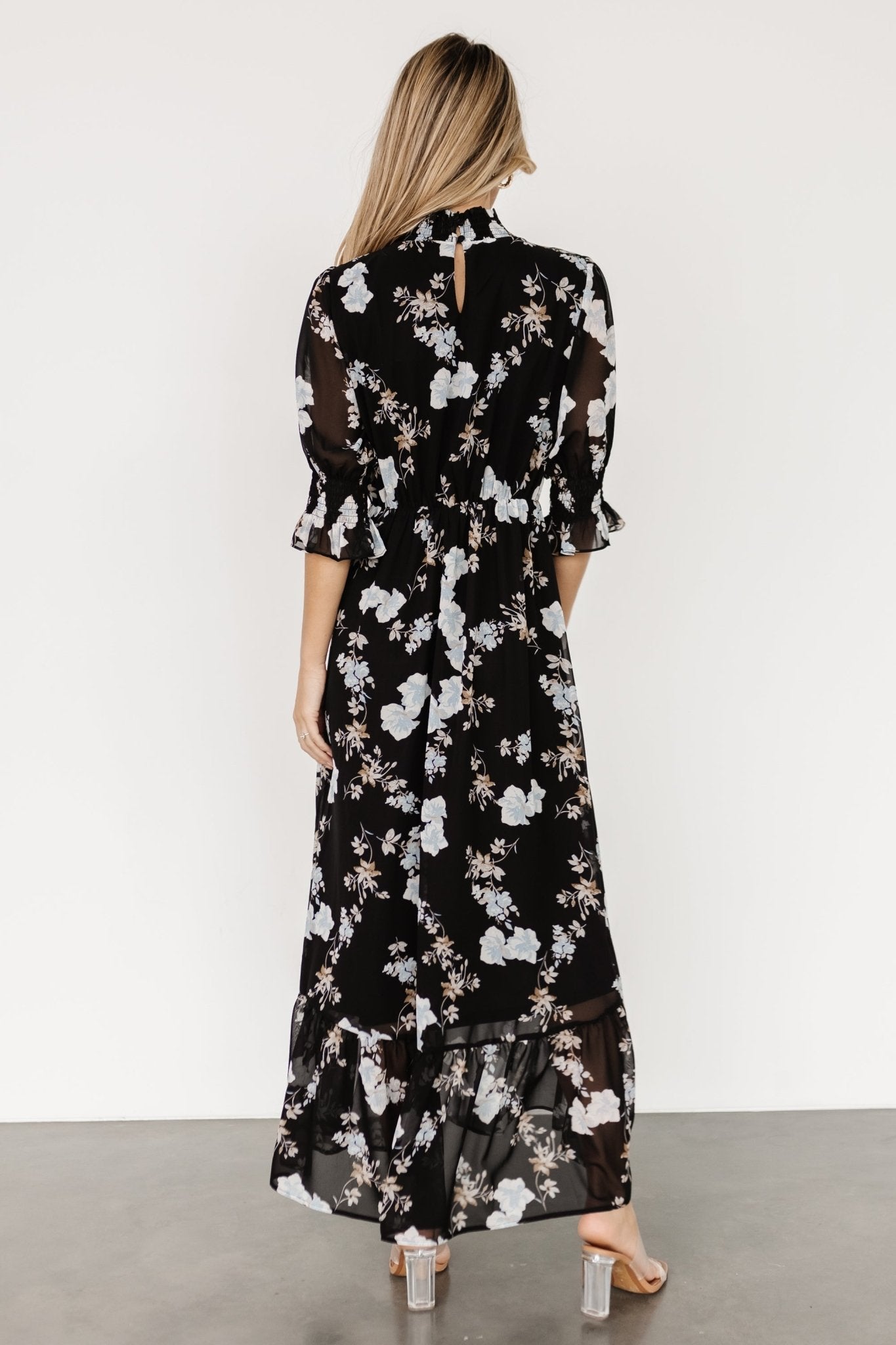 Baltic Born Marie Mock Neck Black Floral Maxi Dress