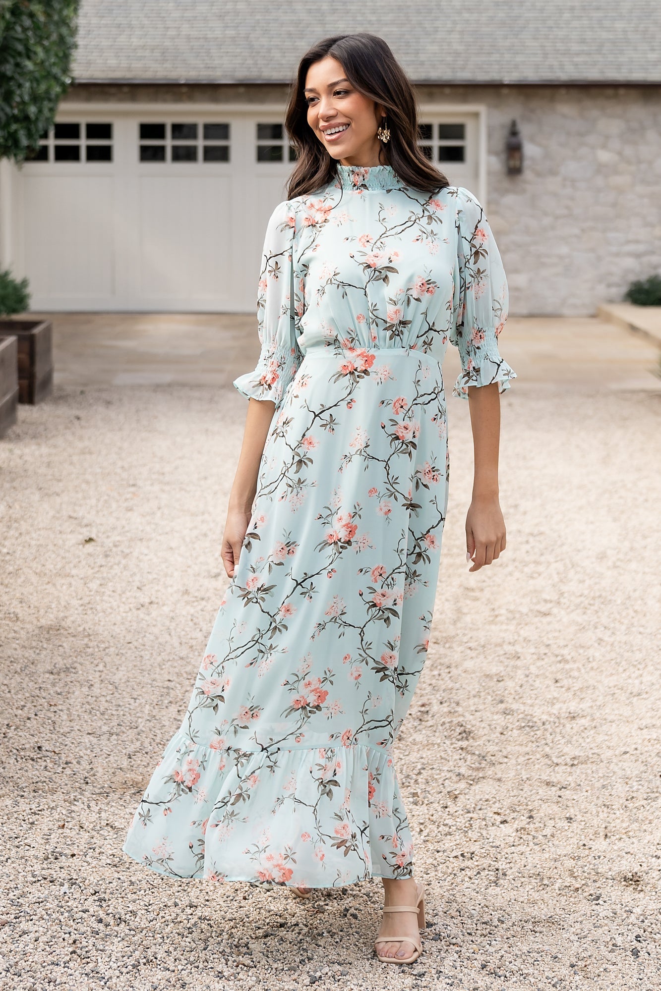 Baltic Born Sage Floral Mock Neck Maxi Dress