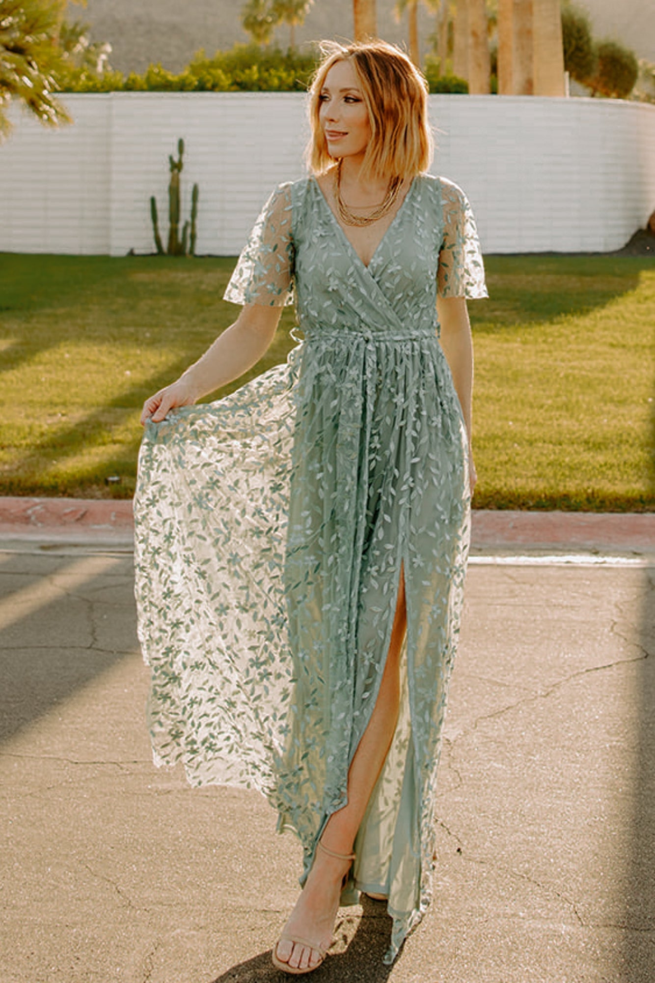 Baltic Born Eucalyptus Green Embossed Maxi Dress