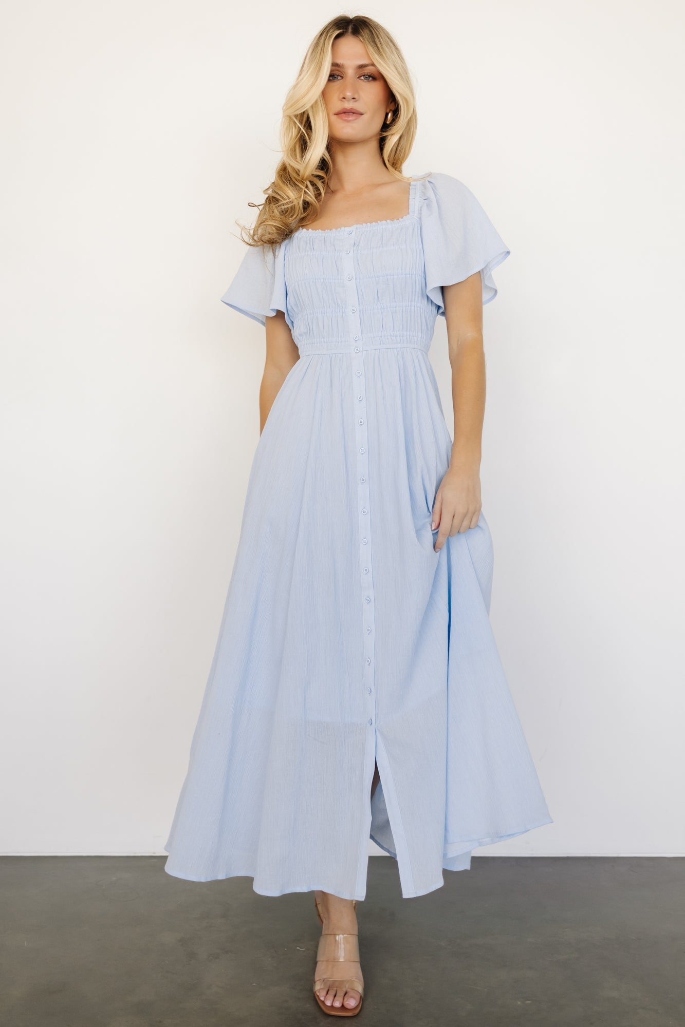 Light Blue McKay Maxi Dress with Pockets & Nursing Friendly