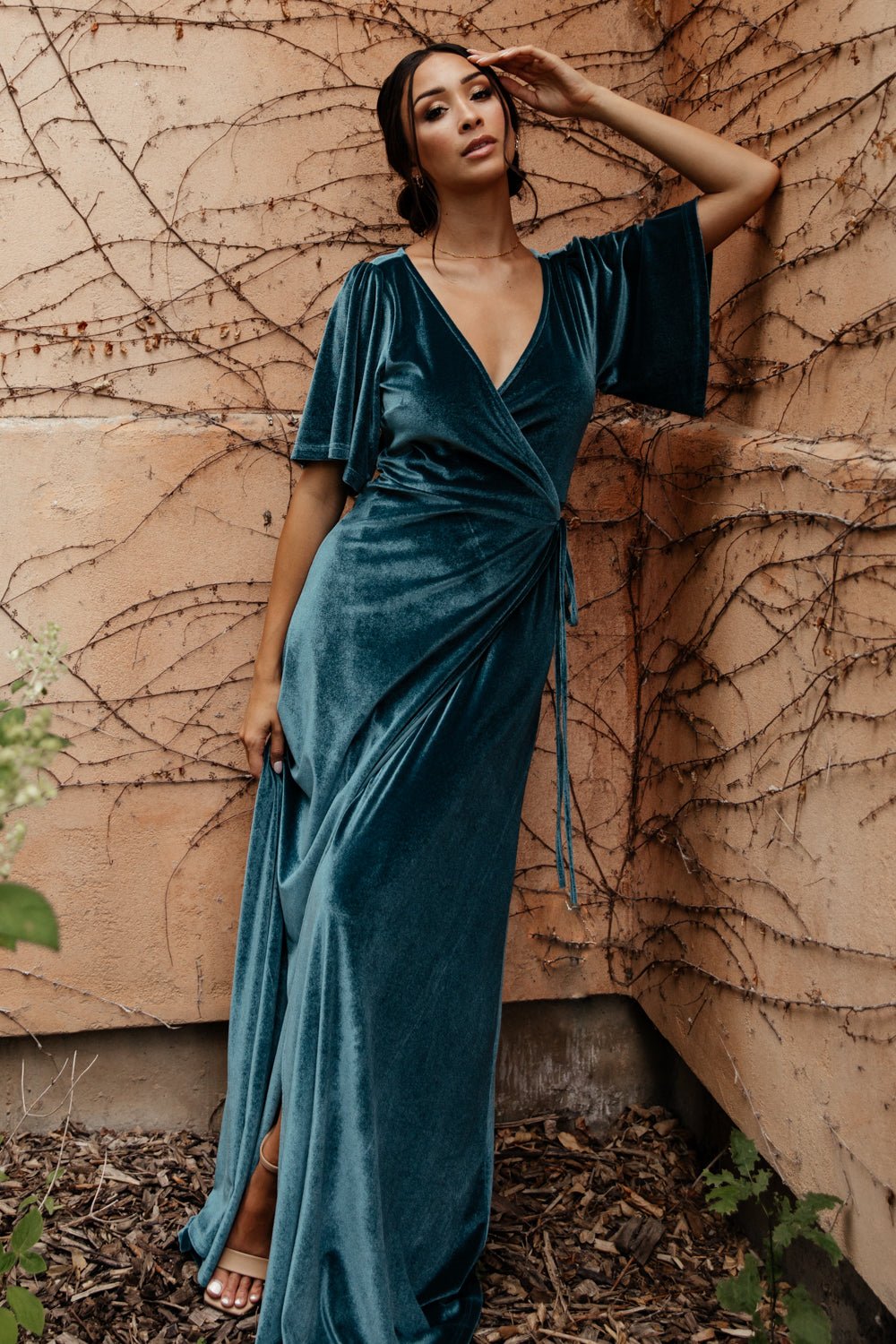 Baltic Born Velvet Wrap Dress for Women | Persian Blue Maxi Dress