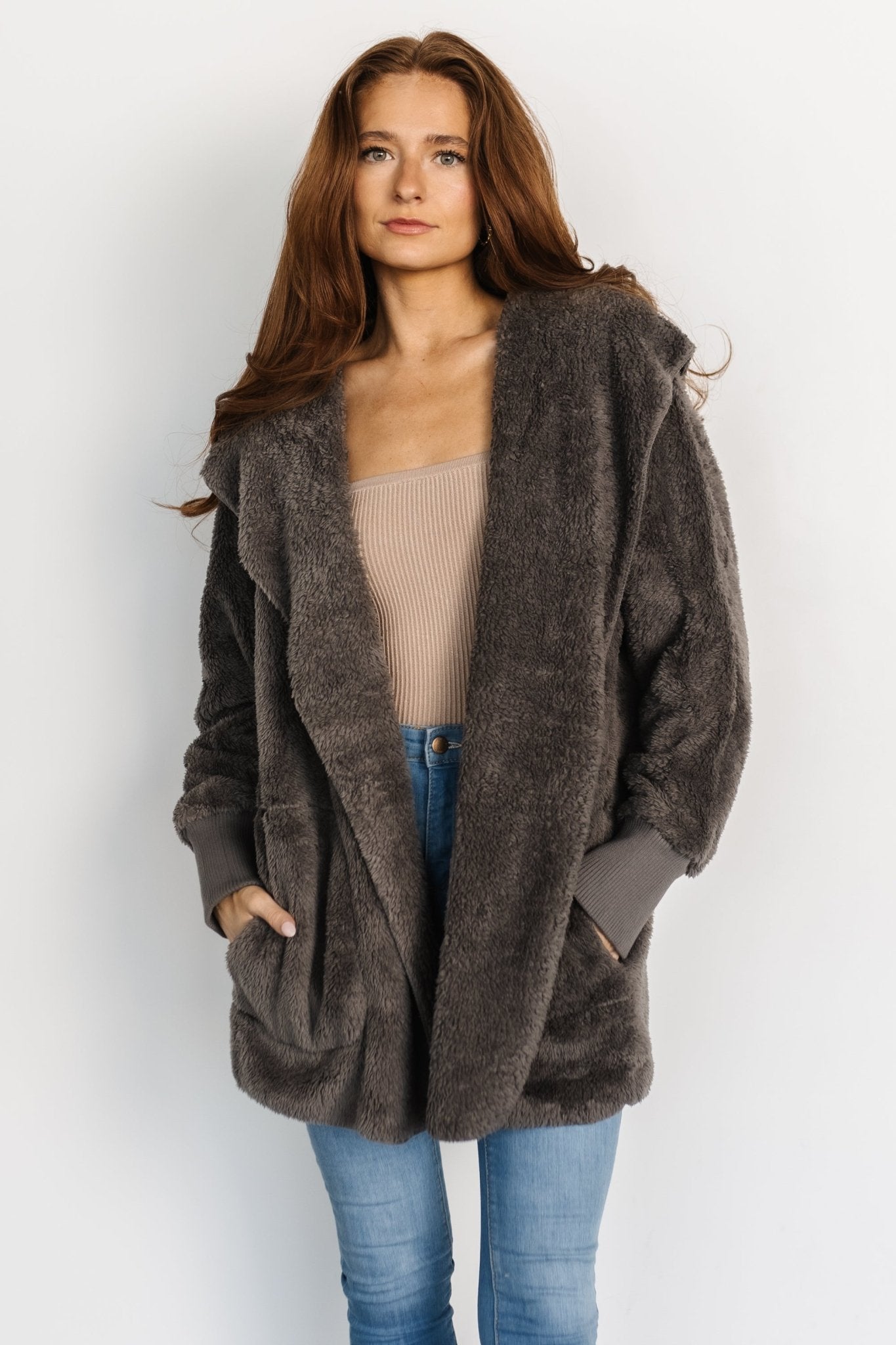 Dark Gray Teddy Jacket with Hood - Ultra-Soft & Cozy