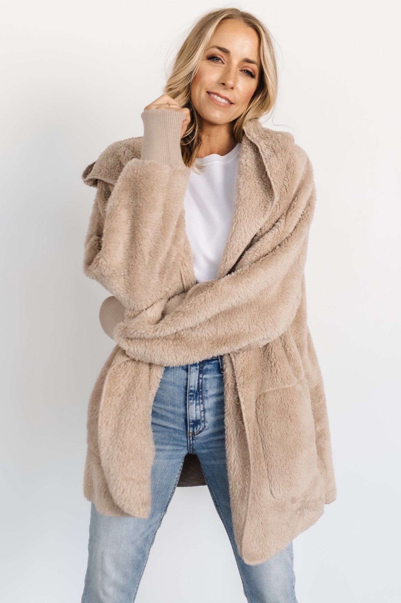 Baltic Born Ultra-Soft Taupe Teddy Jacket with Hood