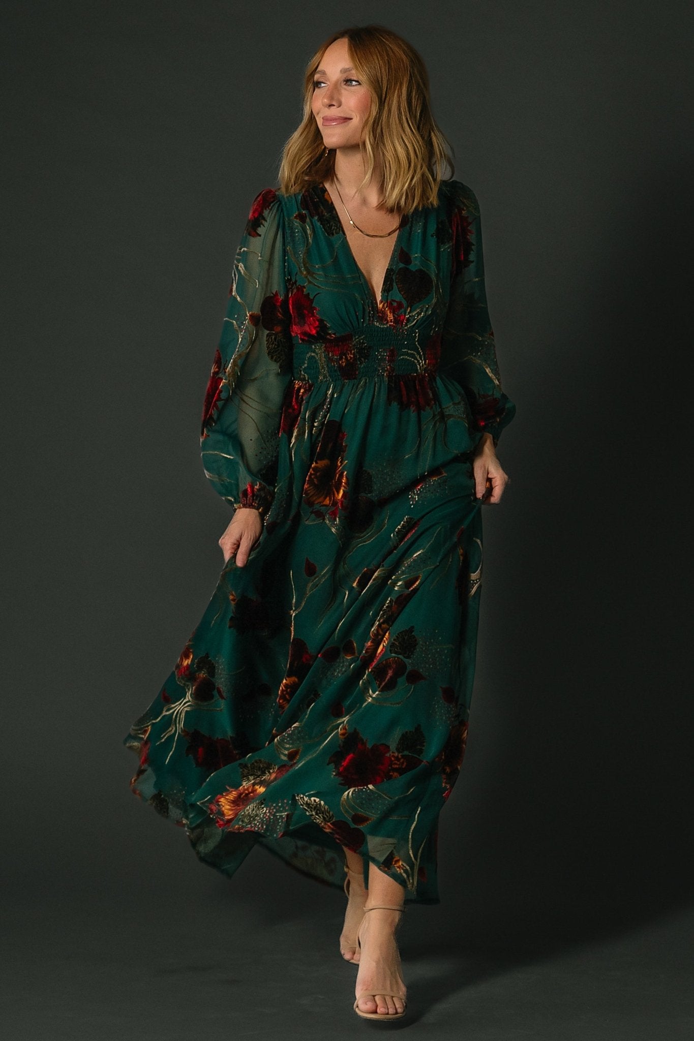 Jade Multi Velvet Maxi Dress with Smocked Waist – Baltic Born
