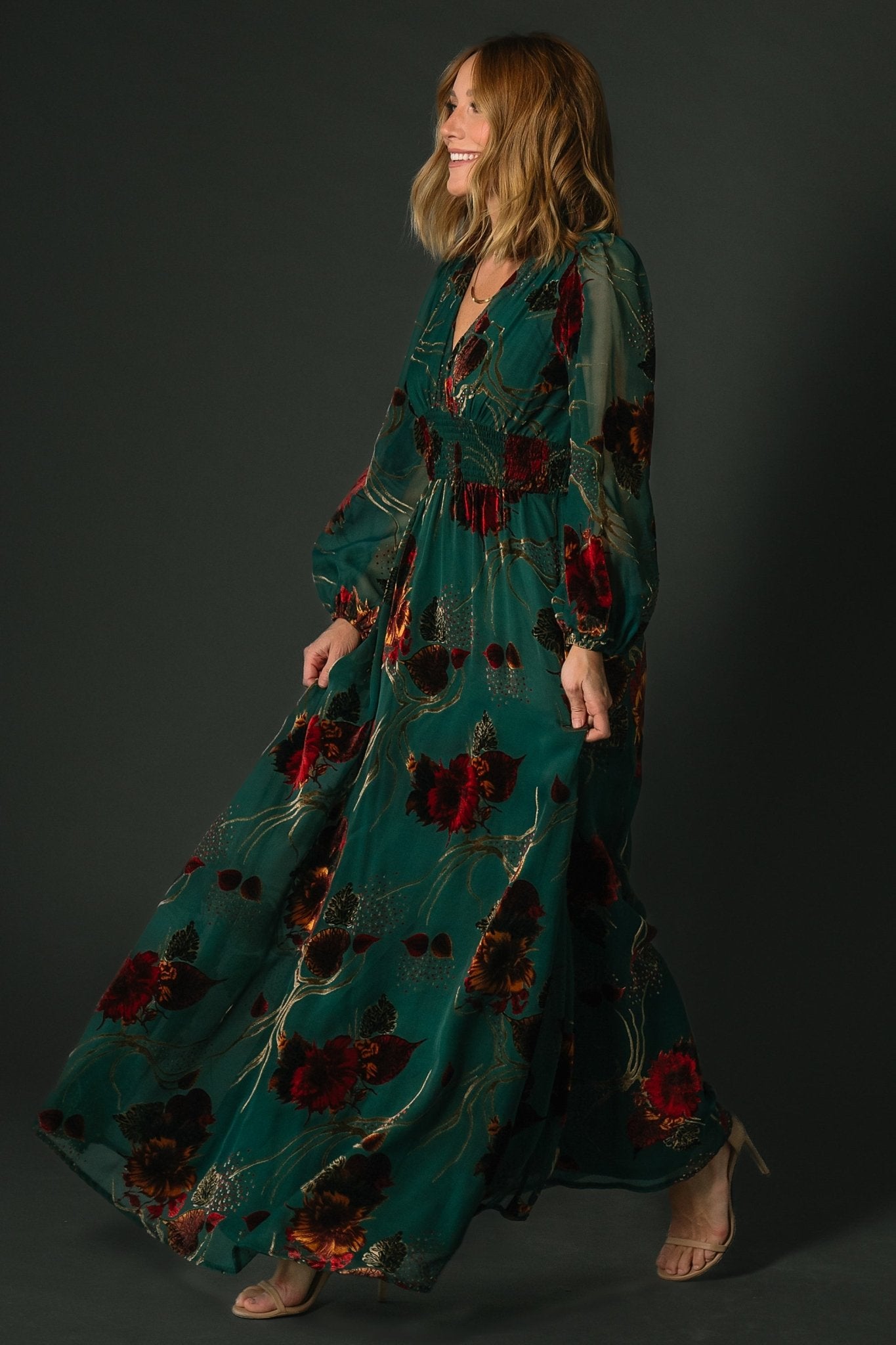 Jade Multi Velvet Maxi Dress with Smocked Waist – Baltic Born