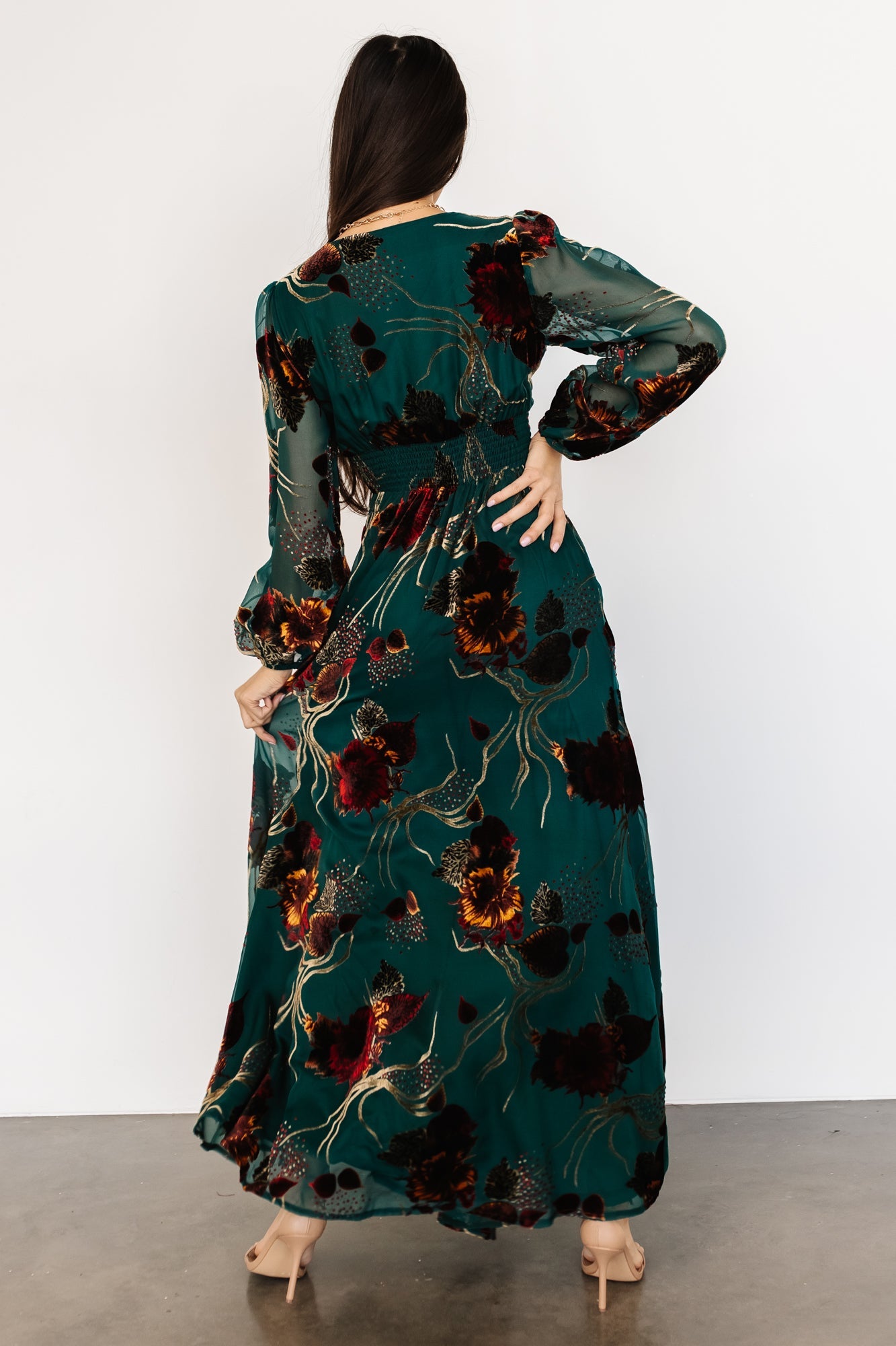 Jade Multi Velvet Maxi Dress with Smocked Waist – Baltic Born