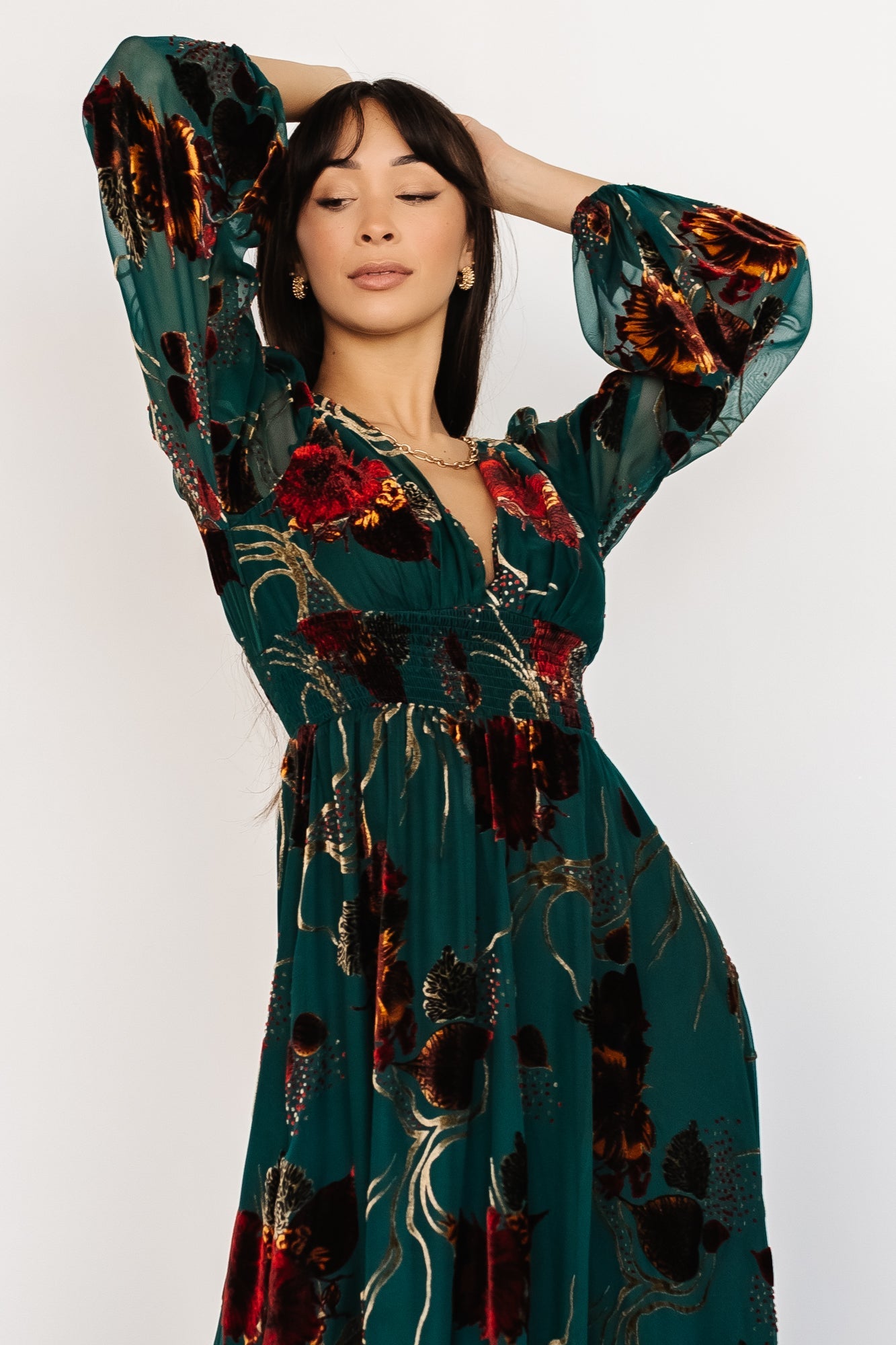 Jade Multi Velvet Maxi Dress with Smocked Waist – Baltic Born