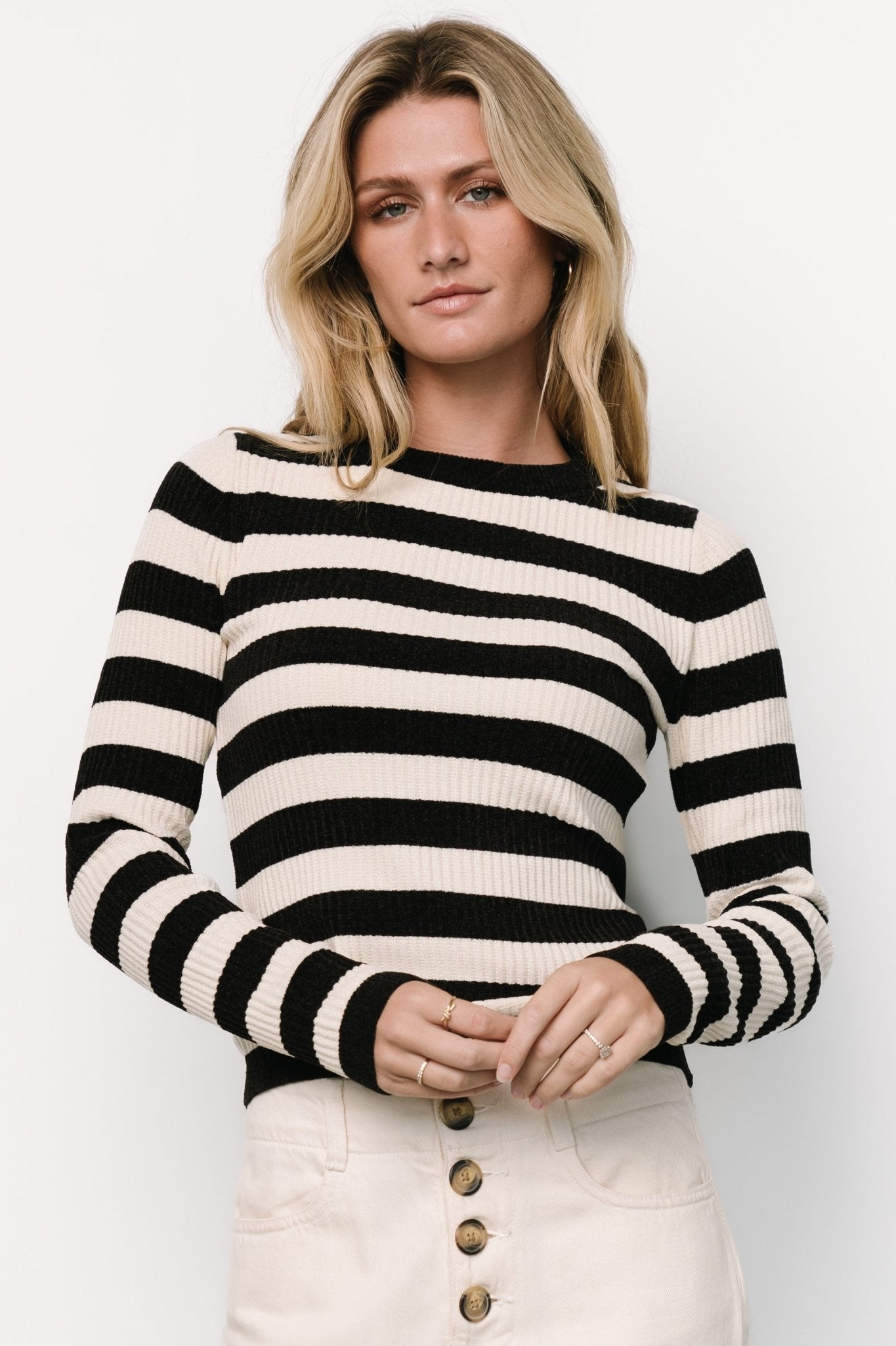 Milwaukee Black & Ivory Striped Velvet Knit Sweater