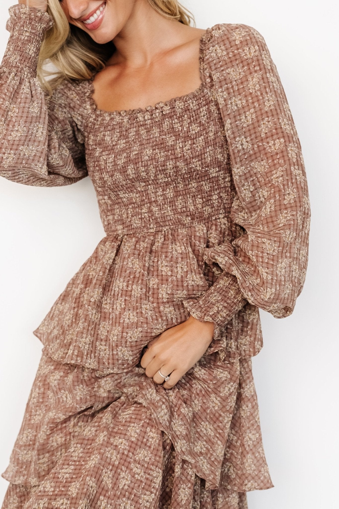 Baltic Born Miranda Floral Tiered Maxi Dress in Latte