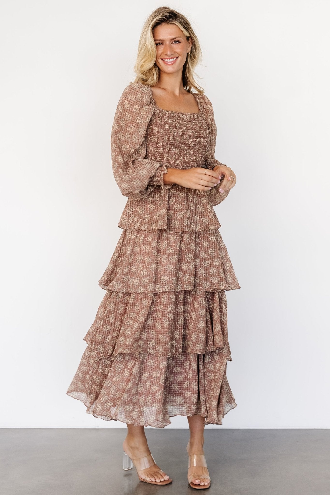 Baltic Born Miranda Floral Tiered Maxi Dress in Latte