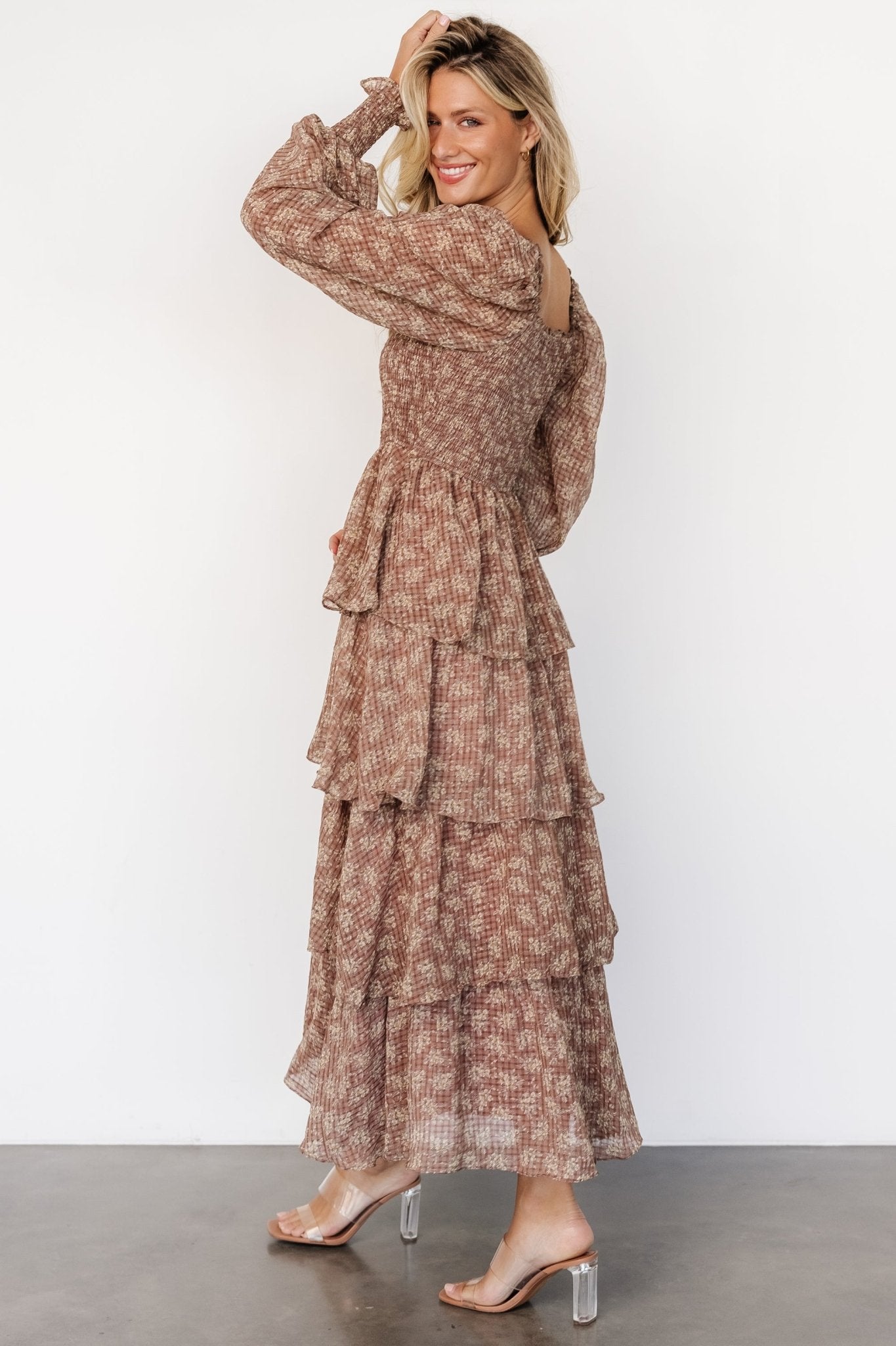 Baltic Born Miranda Floral Tiered Maxi Dress in Latte