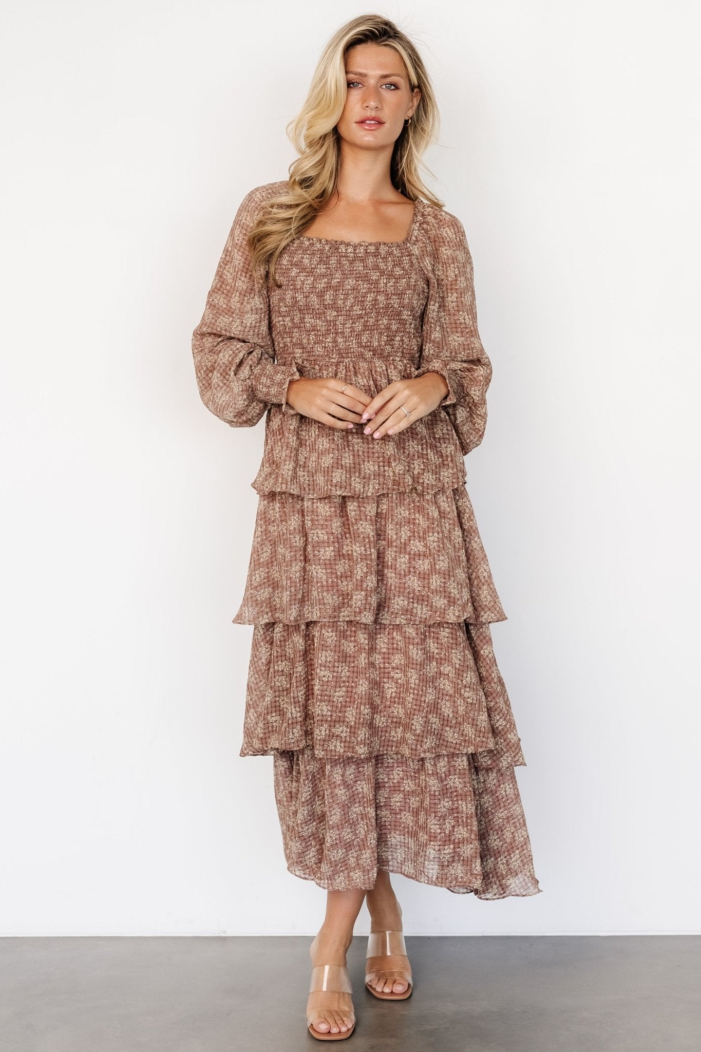 Baltic Born Miranda Floral Tiered Maxi Dress in Latte