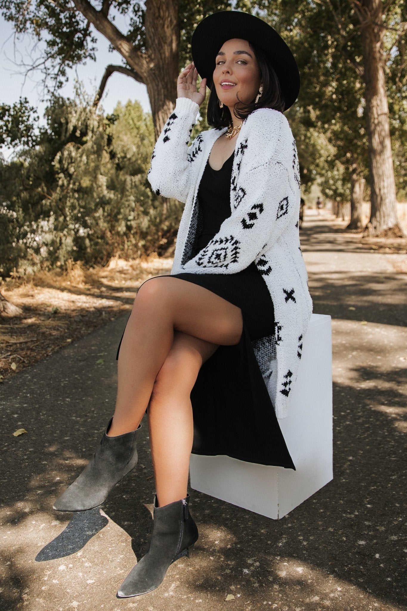 Baltic Born Oversized Fuzzy Knit Cardigan in Off White & Black