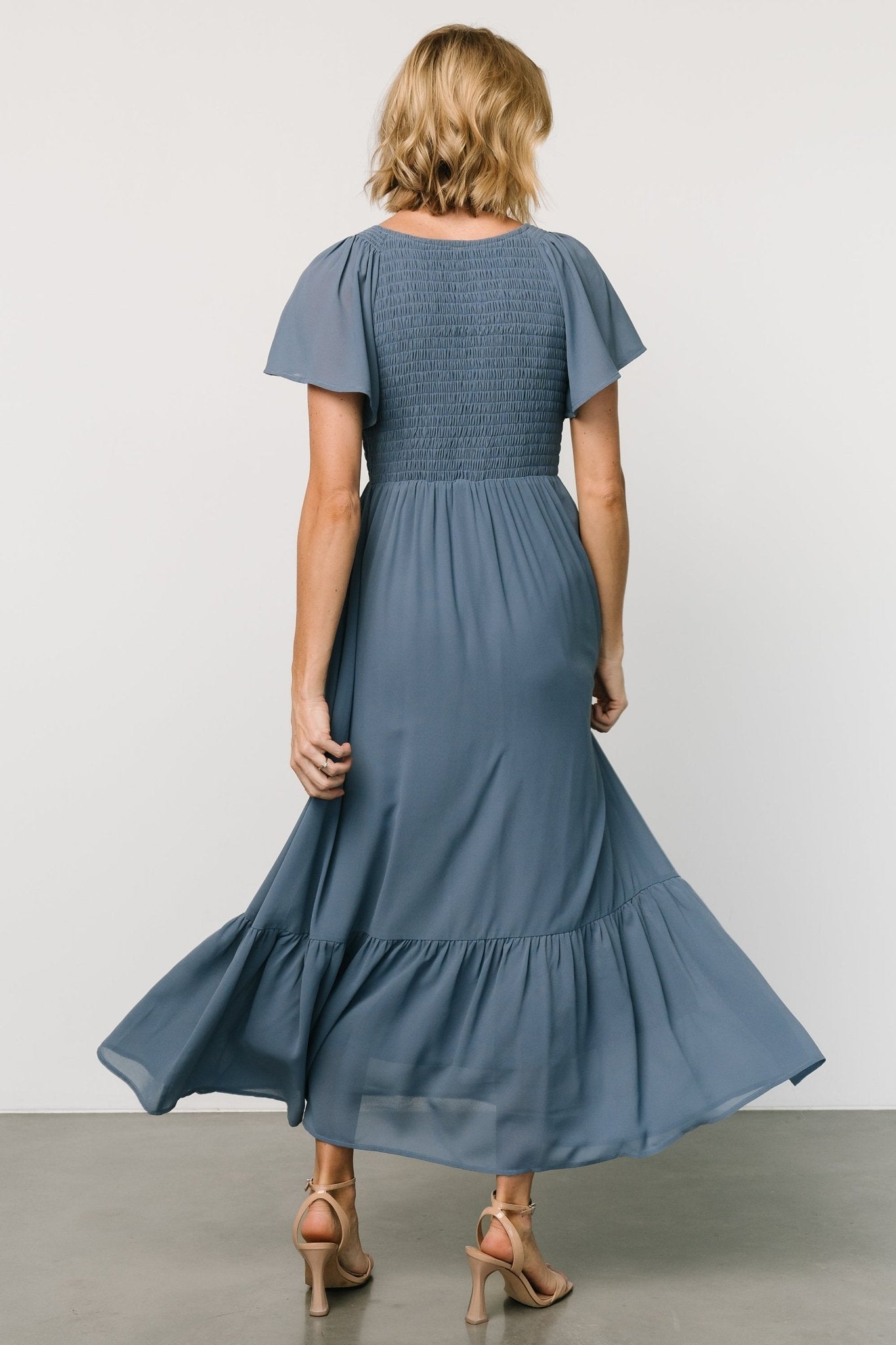 Whisper Blue Monica Smocked Maxi Dress with Hidden Pockets