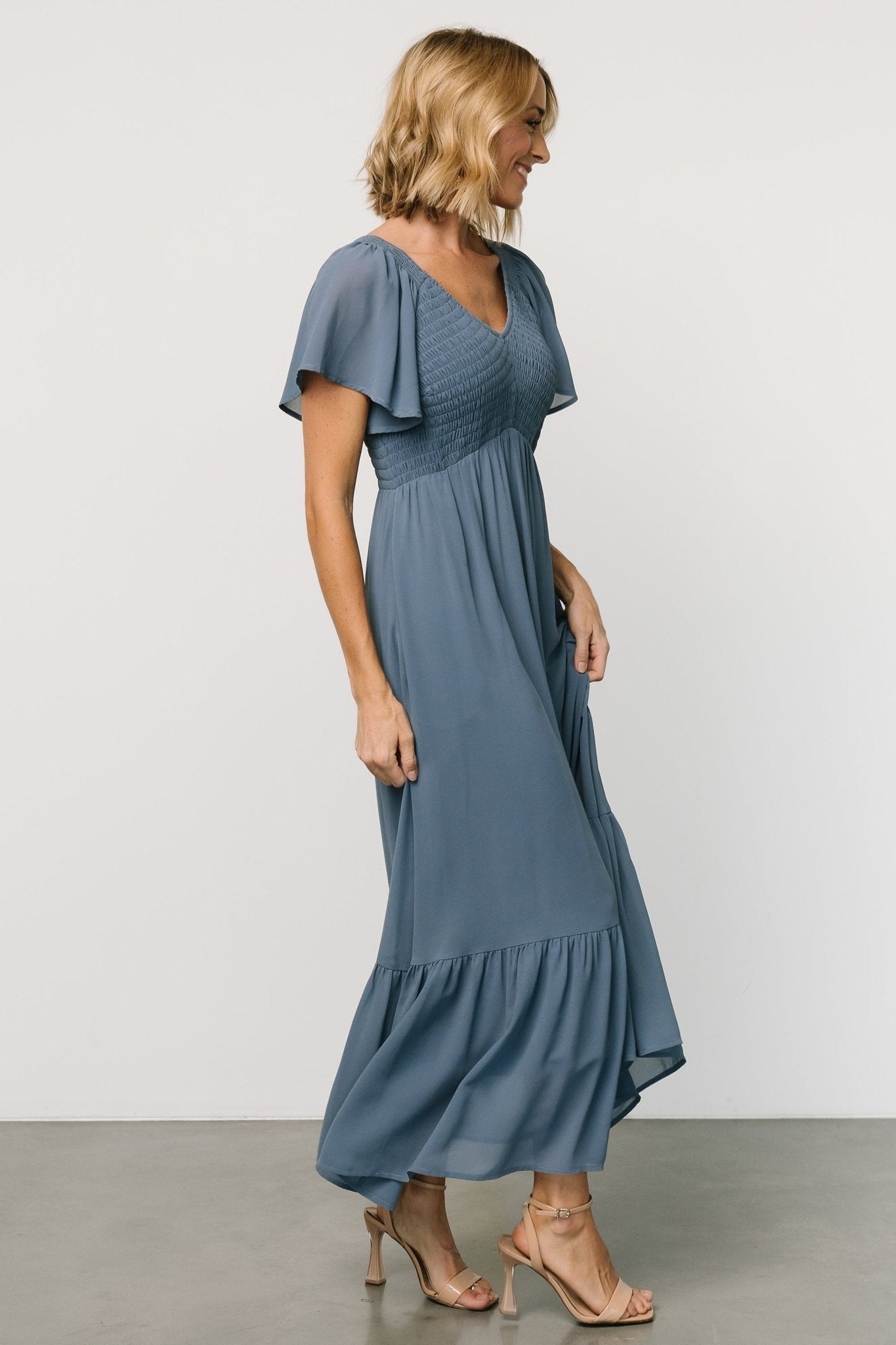 Whisper Blue Monica Smocked Maxi Dress with Hidden Pockets