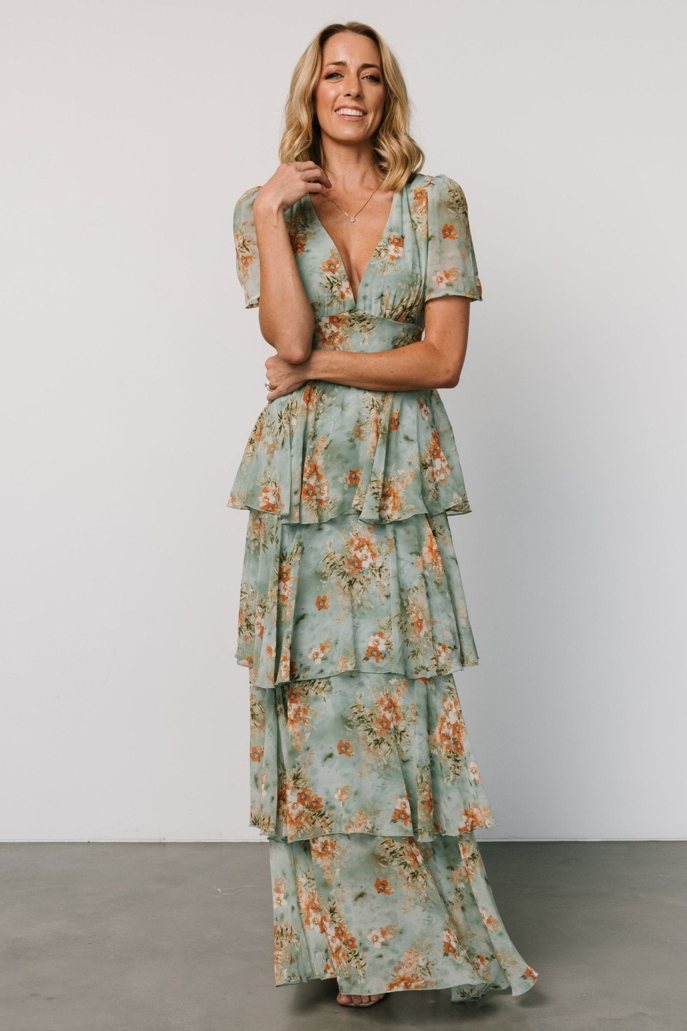 Baltic Born Blue Sage Floral Maxi Dress with Ruffles