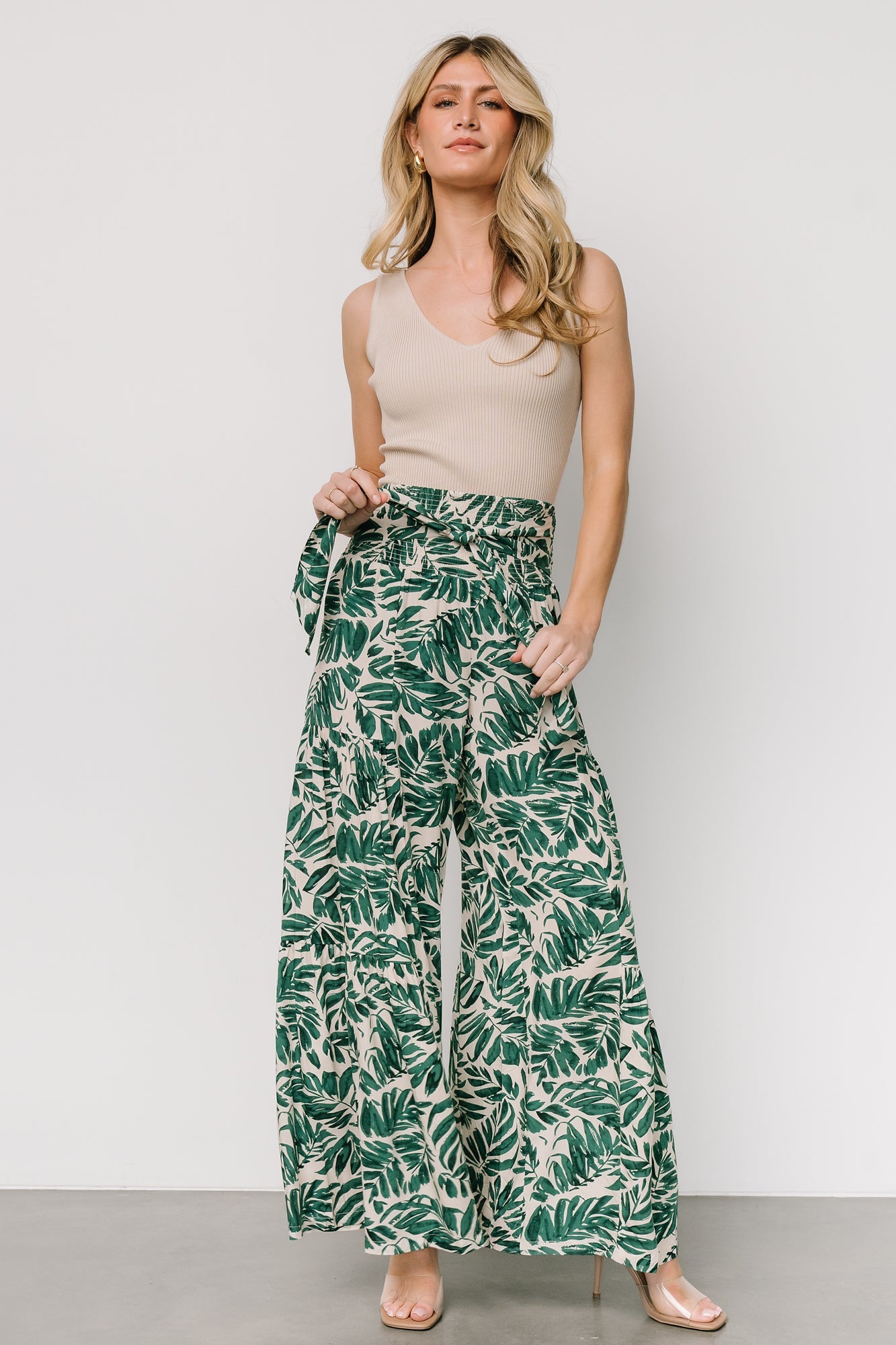 Baltic Born Monterey Green Tropical Print Rayon Pants