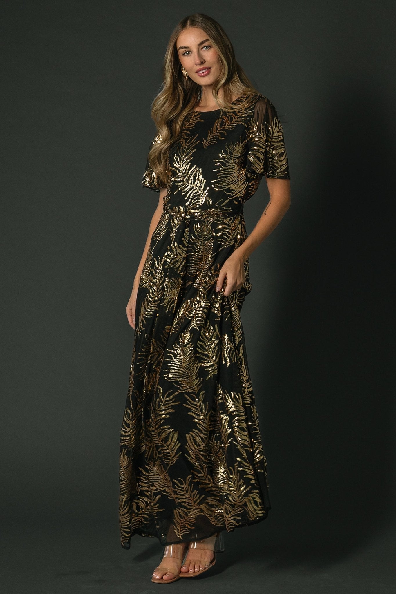 Black Gold Sequin Maxi Dress by Baltic Born – Sparkle Evening Gown