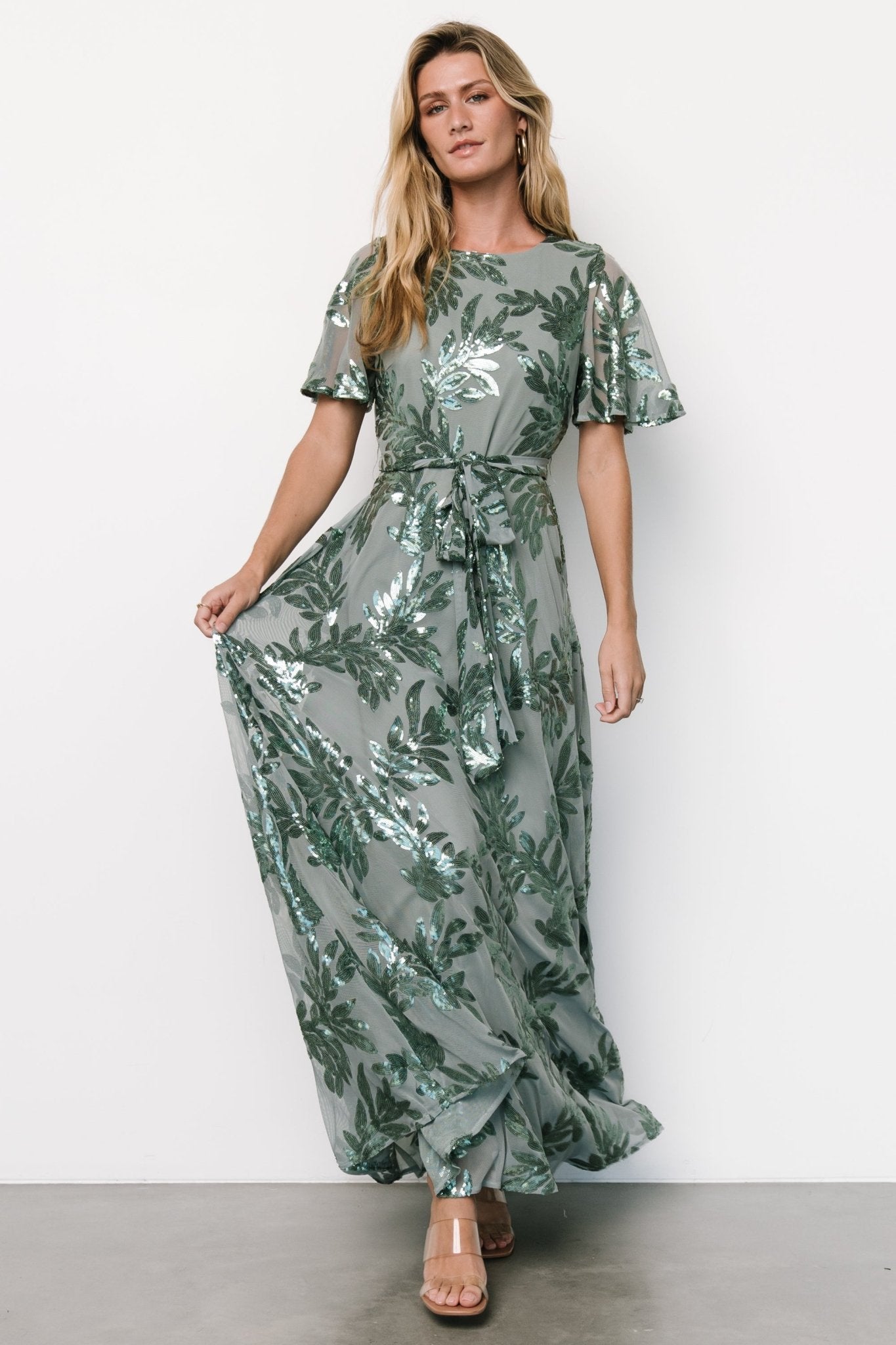 Baltic Born Muse Sequin Maxi Dress in Eucalyptus Green