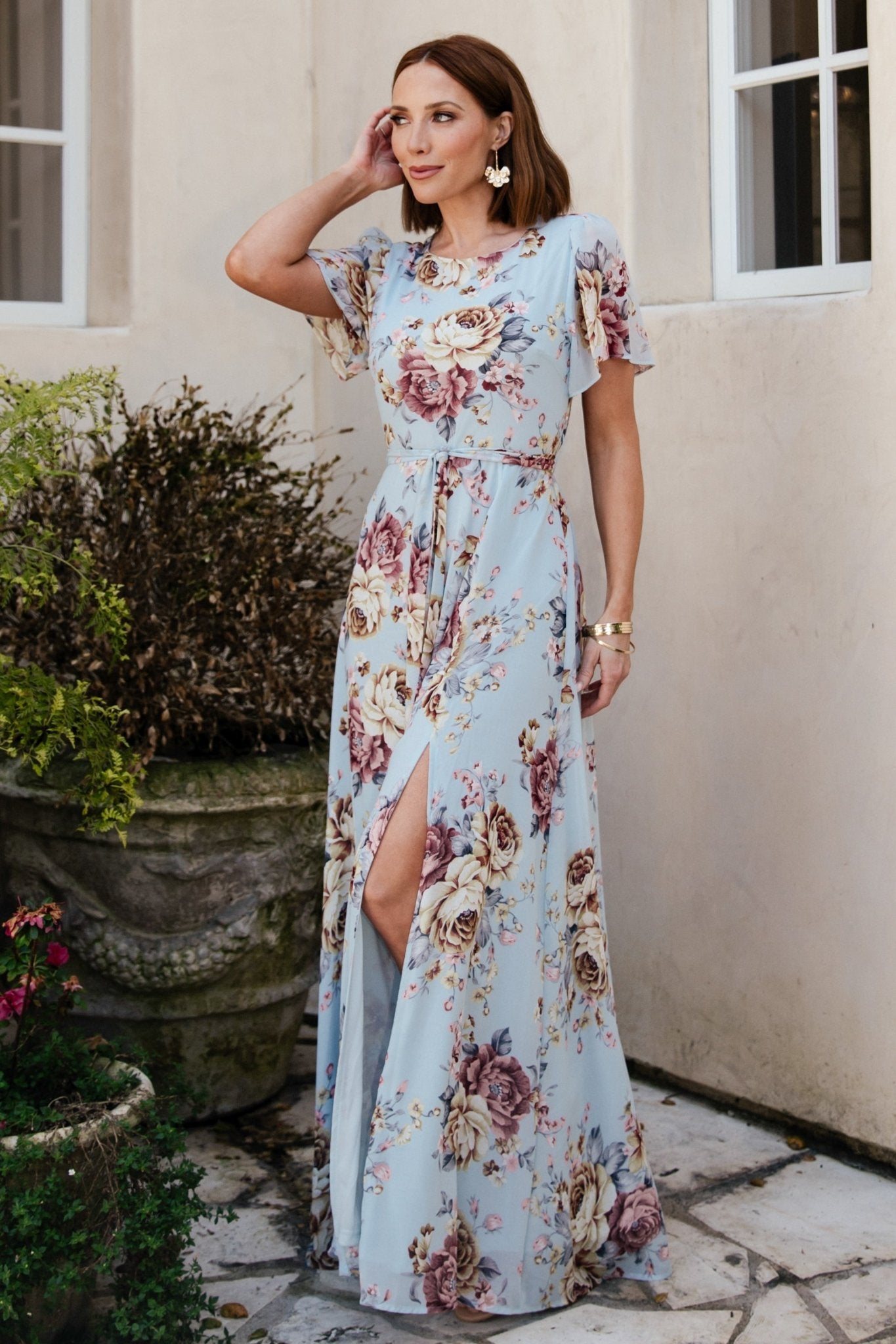 Baltic Born Floral Maxi Dress with Short Sleeves & Waist Tie