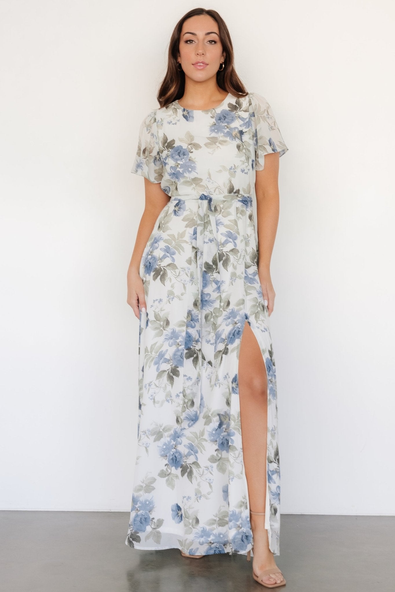 Baltic Born Floral Maxi Dress with Short Sleeves & Waist Tie