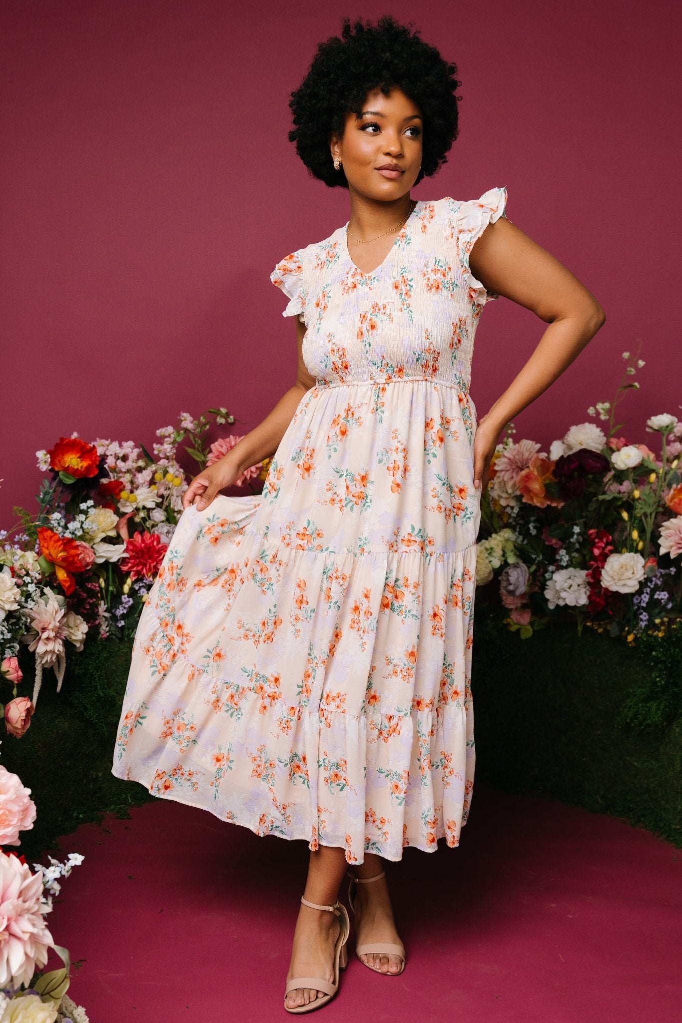 Arla Floral Smocked Maxi Dress with Pockets | Cream