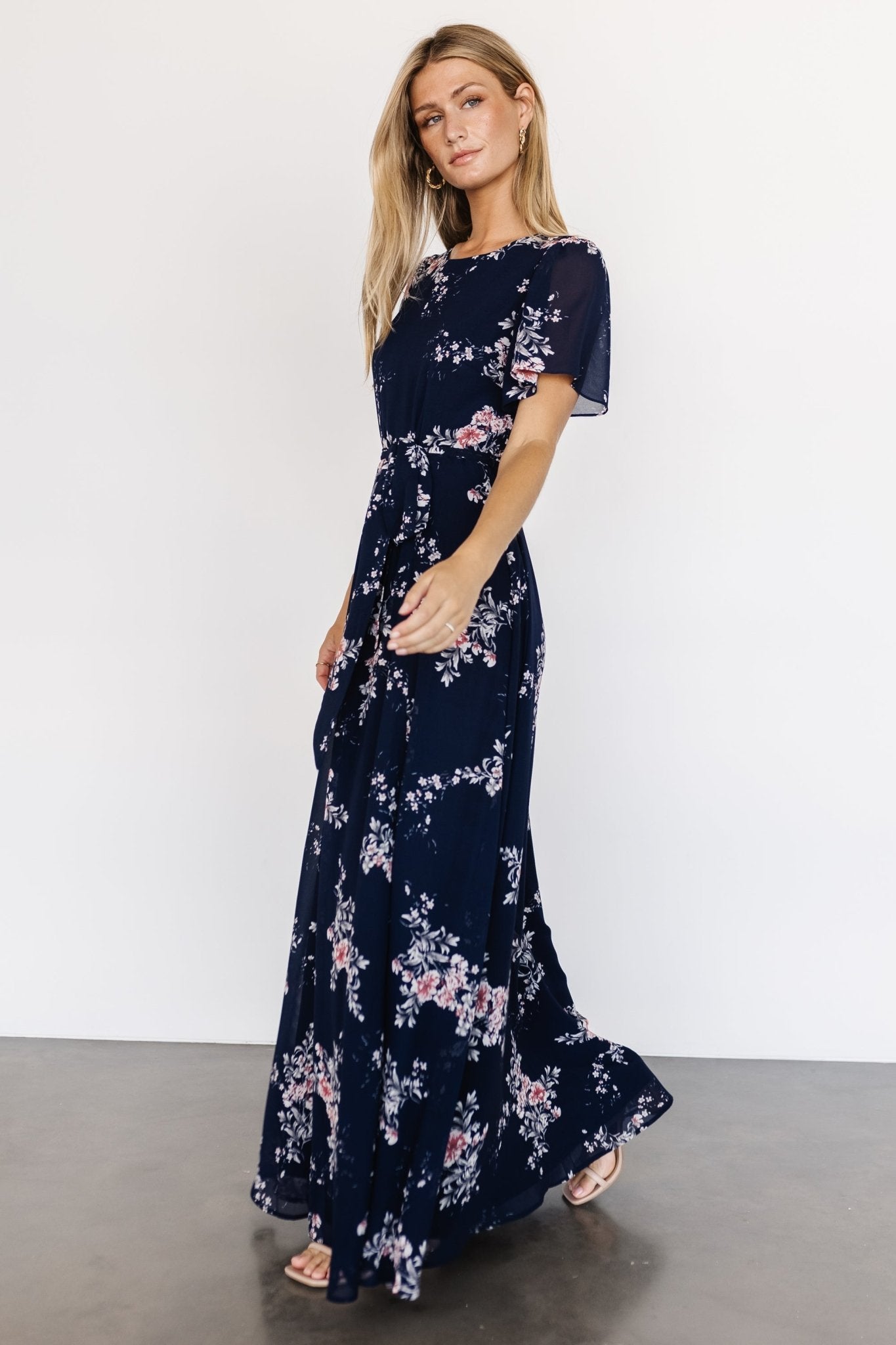 Baltic Born Naomi Navy Floral Maxi Dress with Belt Tie