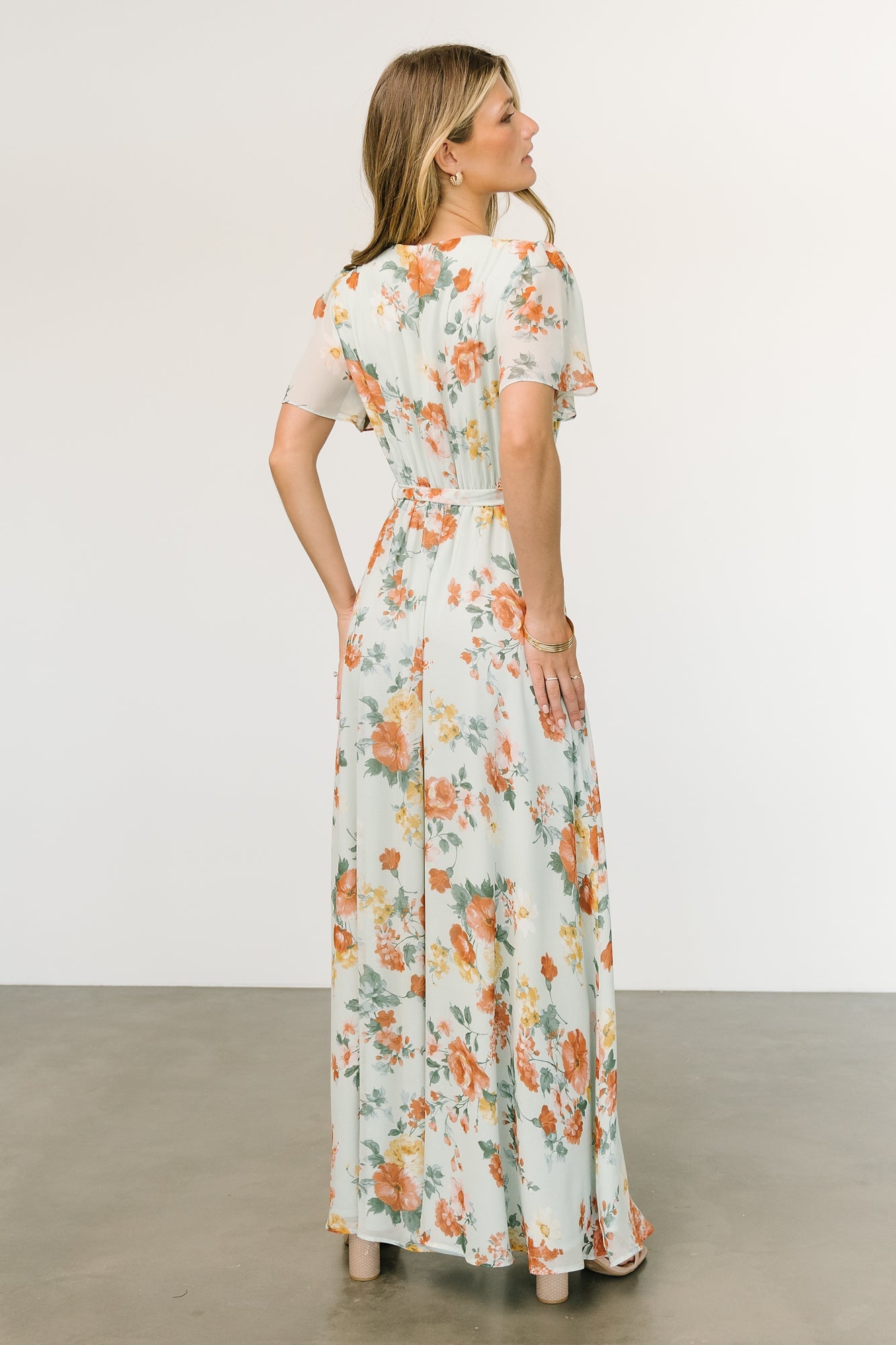 Baltic Born Sage Floral Maxi Dress with Belt Tie & Slit
