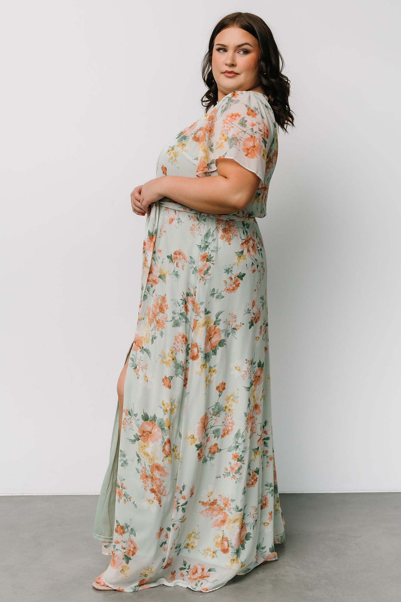 Baltic Born Sage Floral Maxi Dress with Belt Tie & Slit