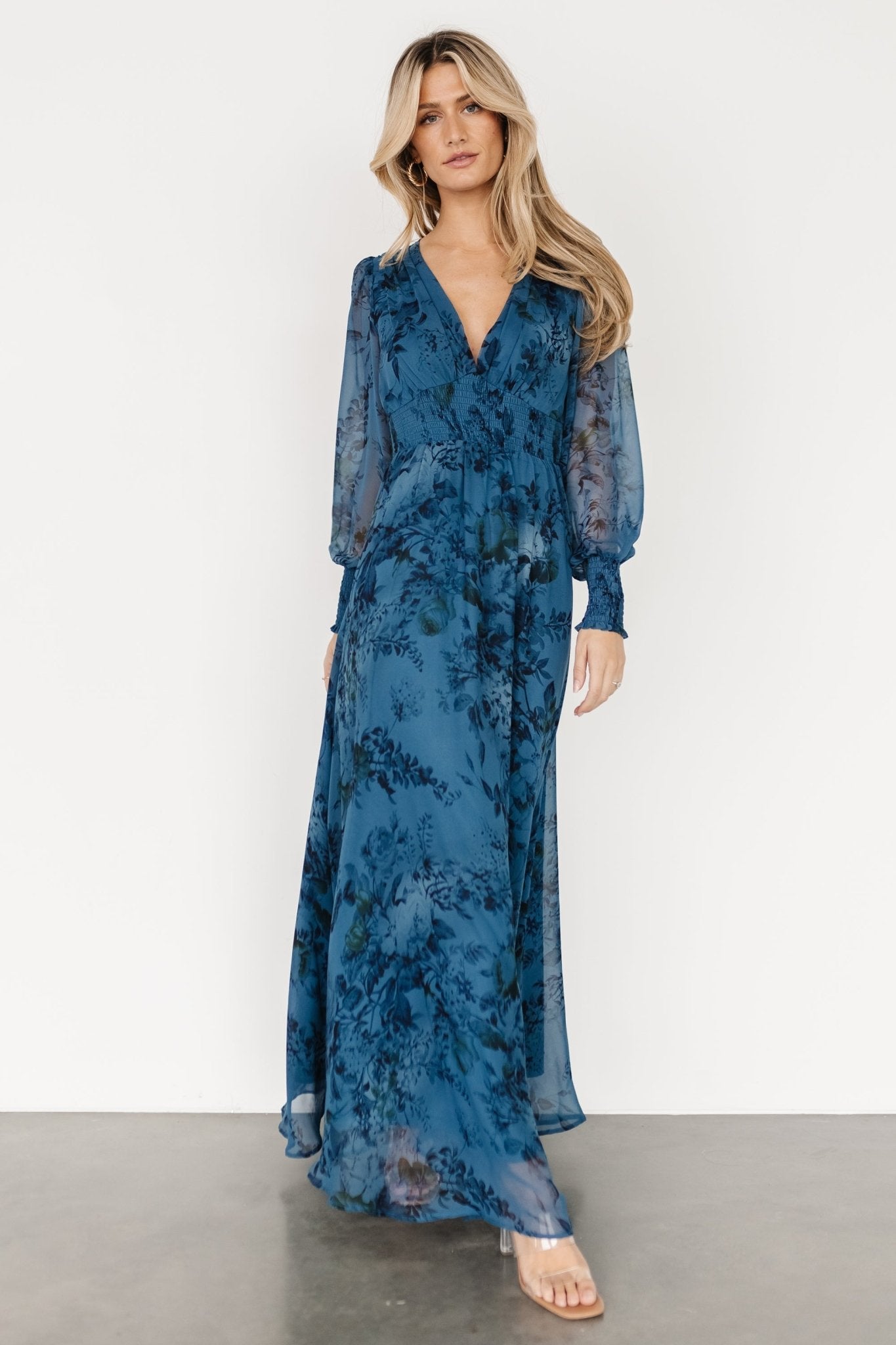 Baltic Born Olivia Floral Maxi Dress - Blue & Black Chiffon