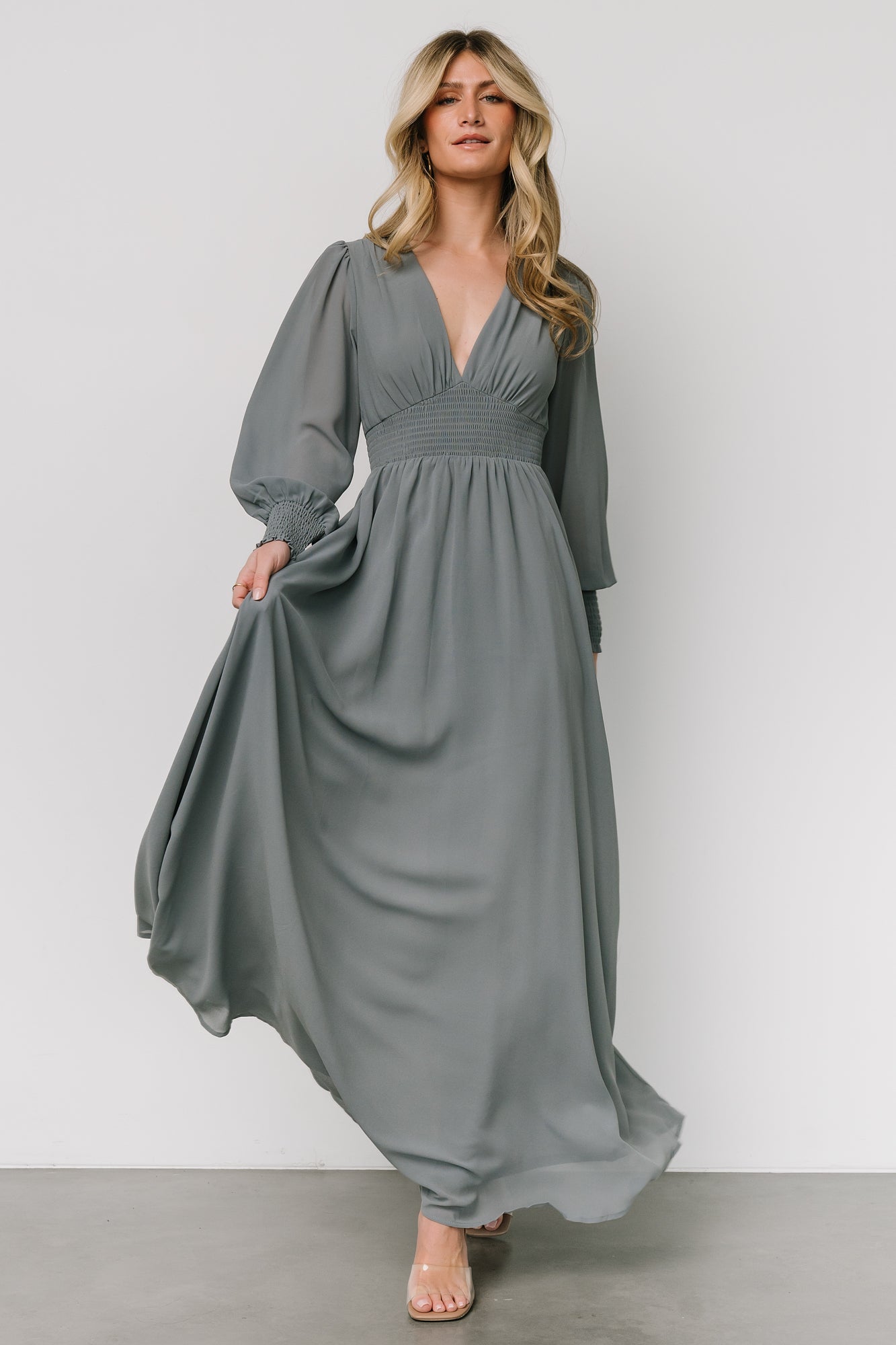 Baltic Born Olivia Chiffon Maxi Dress in Dusty Blue - Bump Friendly