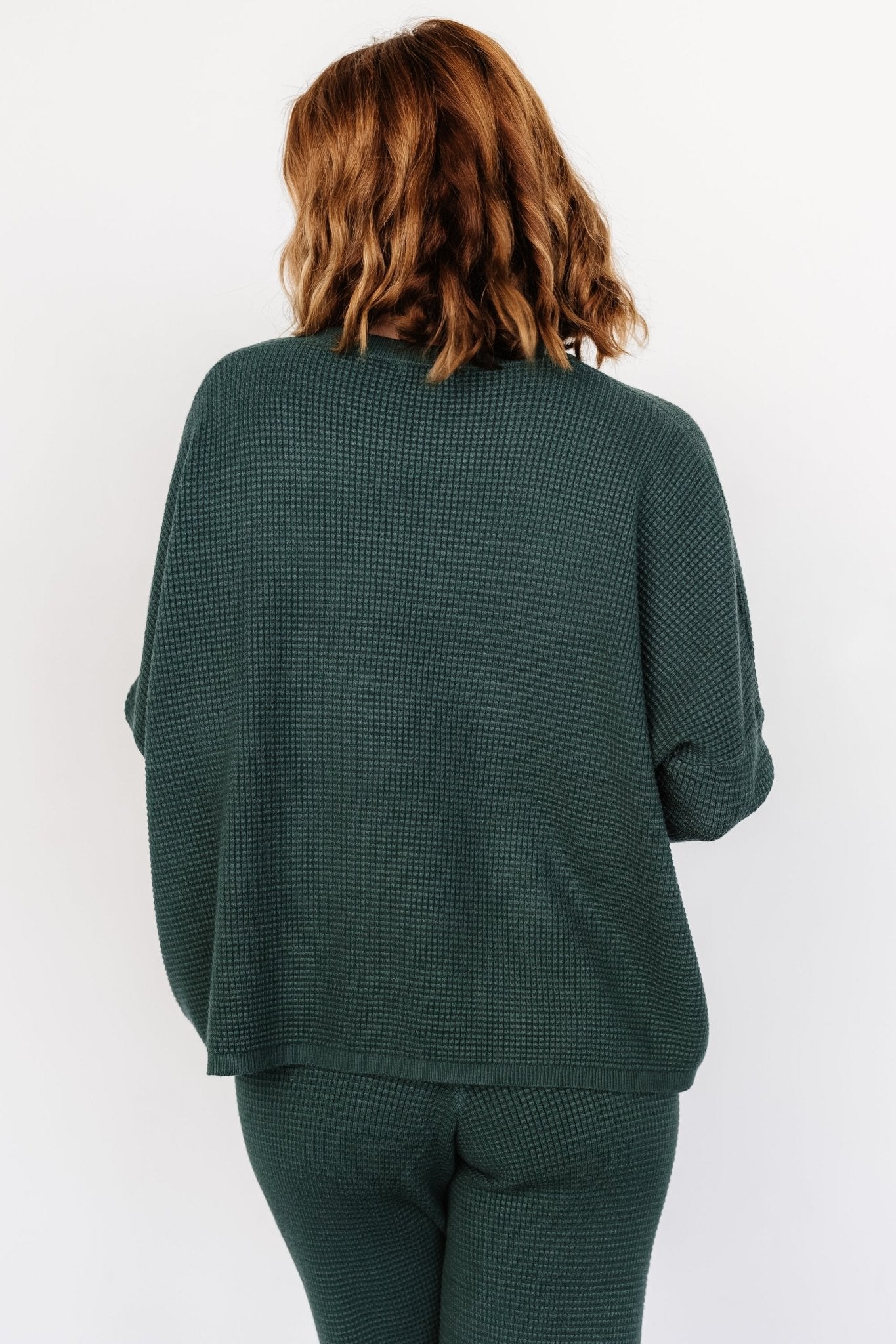 Owen Oversized Waffle Knit Sweater Top in Dark Green