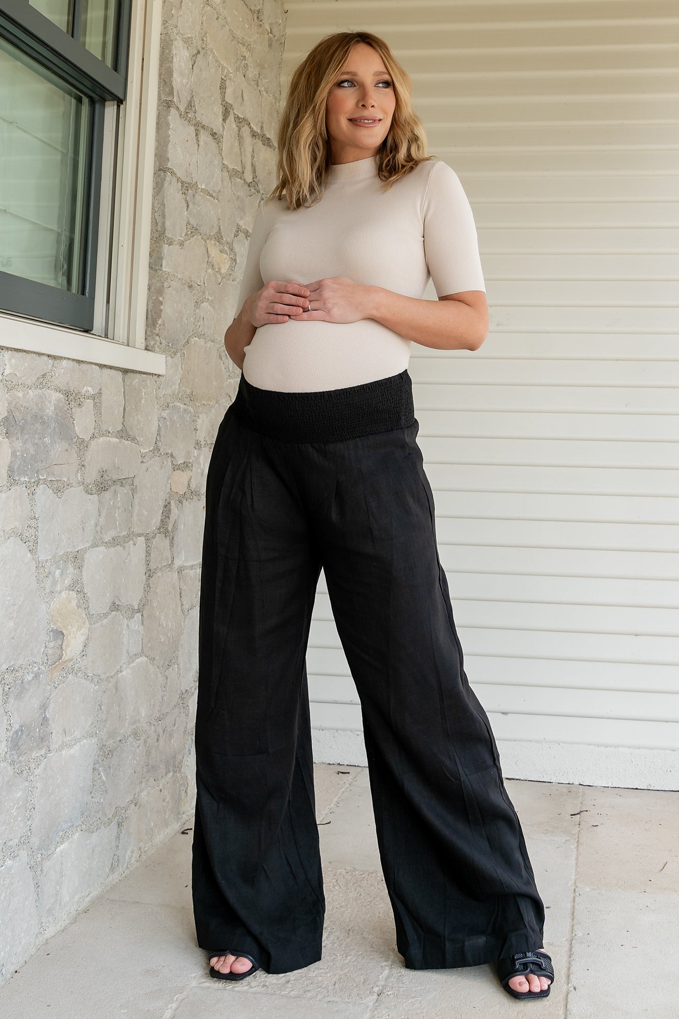 Baltic Born Parvati Black Smocked Waist Wide Leg Pants