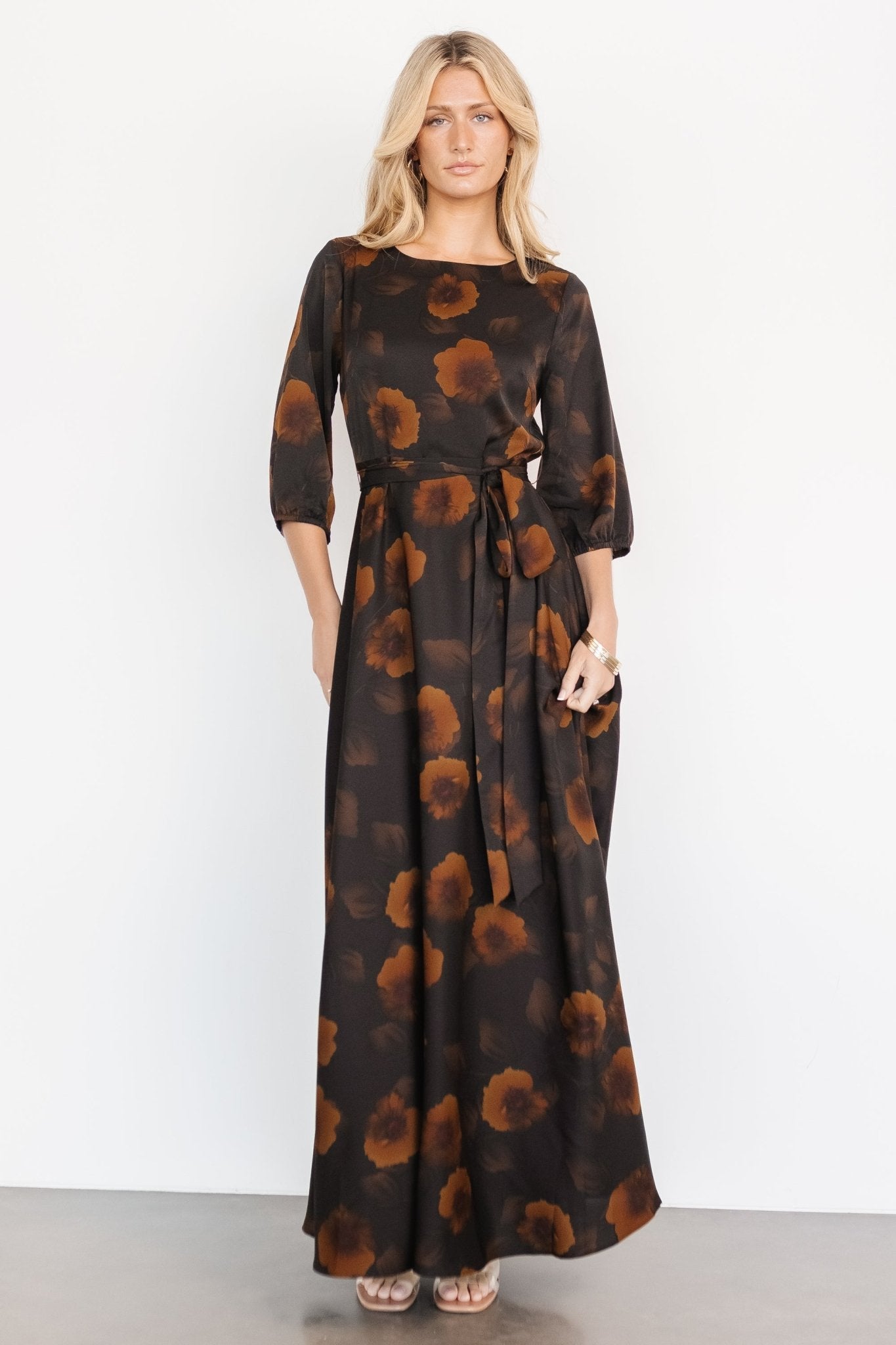 Baltic Born Satin Maxi Dress with Floral Print & Removable Belt
