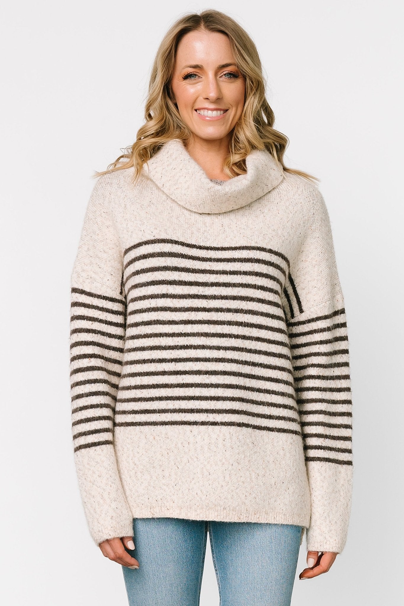 Baltic Born Oversized Striped Turtleneck Sweater - Cream