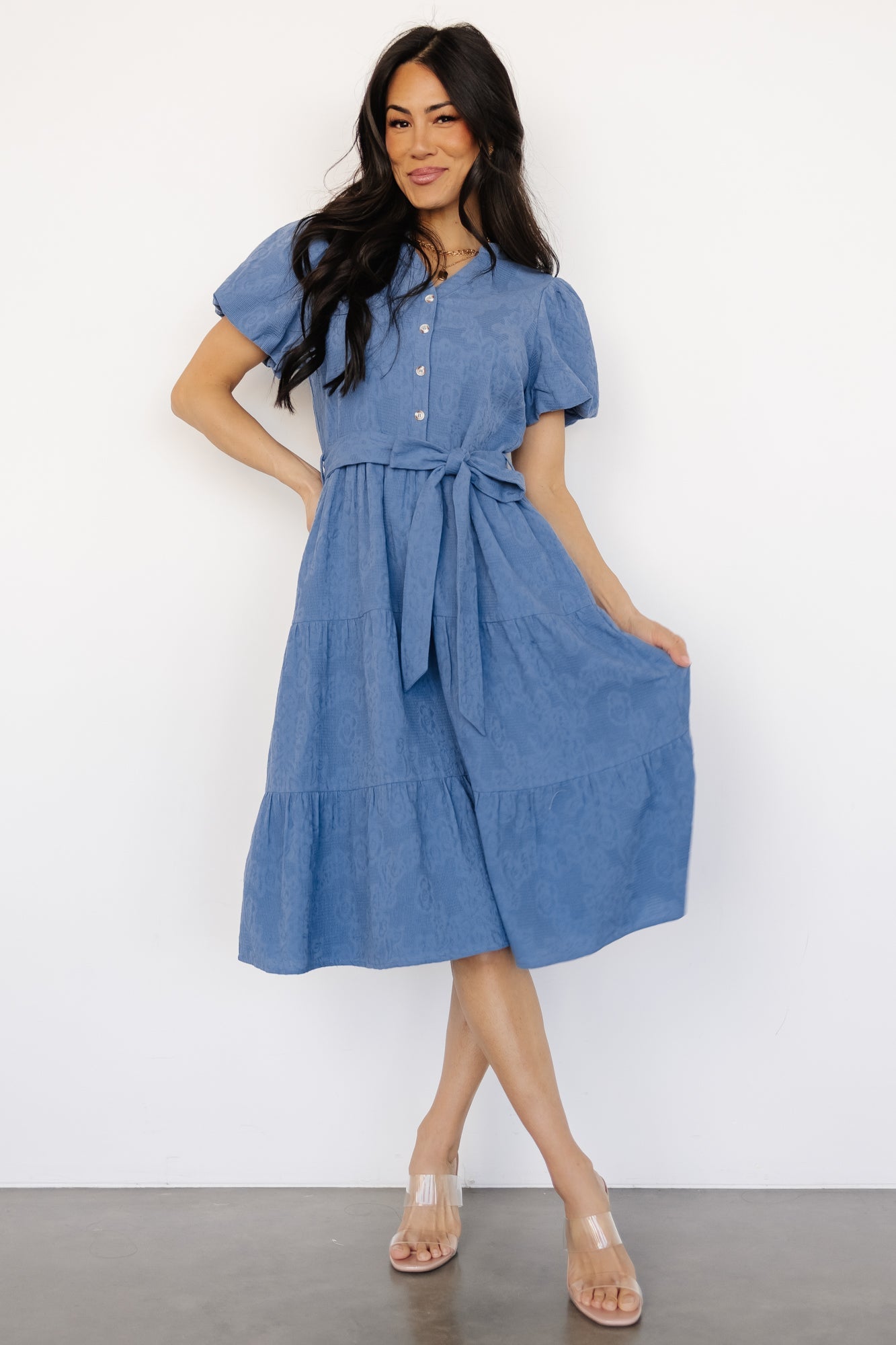 Baltic Born Blue Jacquard Midi Dress with Pockets