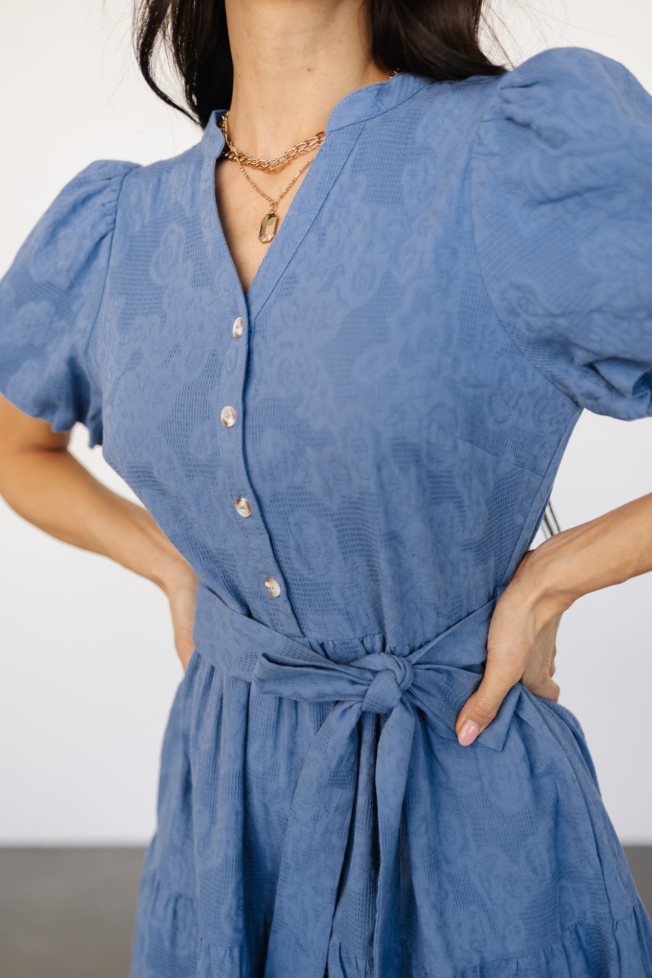 Baltic Born Blue Jacquard Midi Dress with Pockets