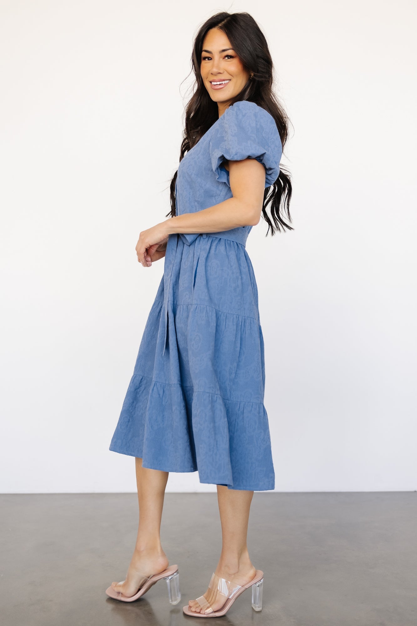 Baltic Born Blue Jacquard Midi Dress with Pockets