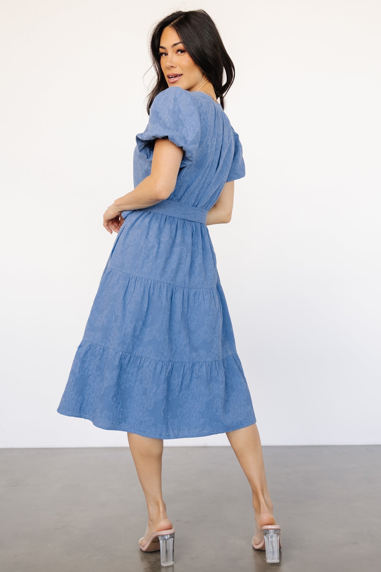 Baltic Born Blue Jacquard Midi Dress with Pockets