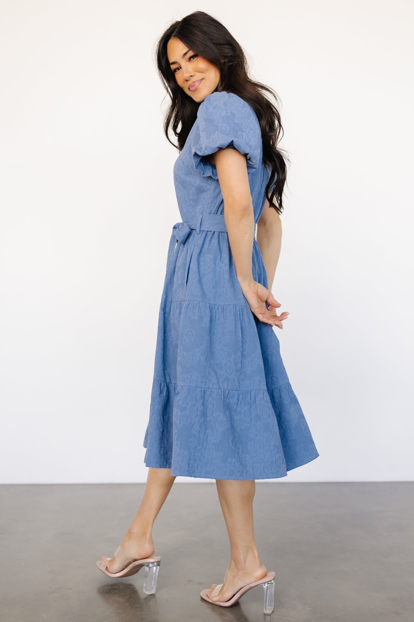 Baltic Born Blue Jacquard Midi Dress with Pockets