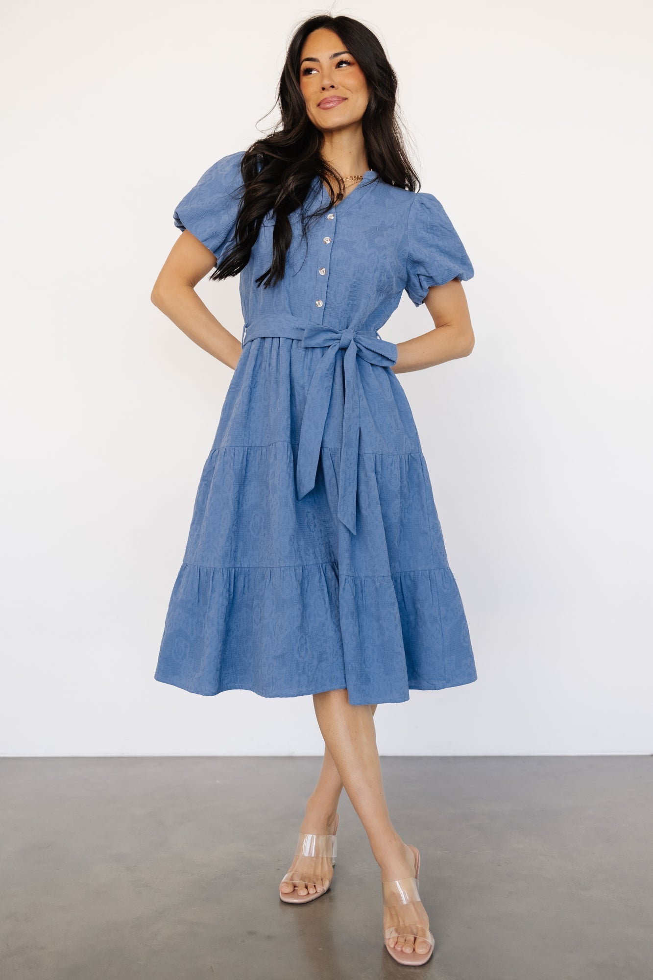 Baltic Born Blue Jacquard Midi Dress with Pockets