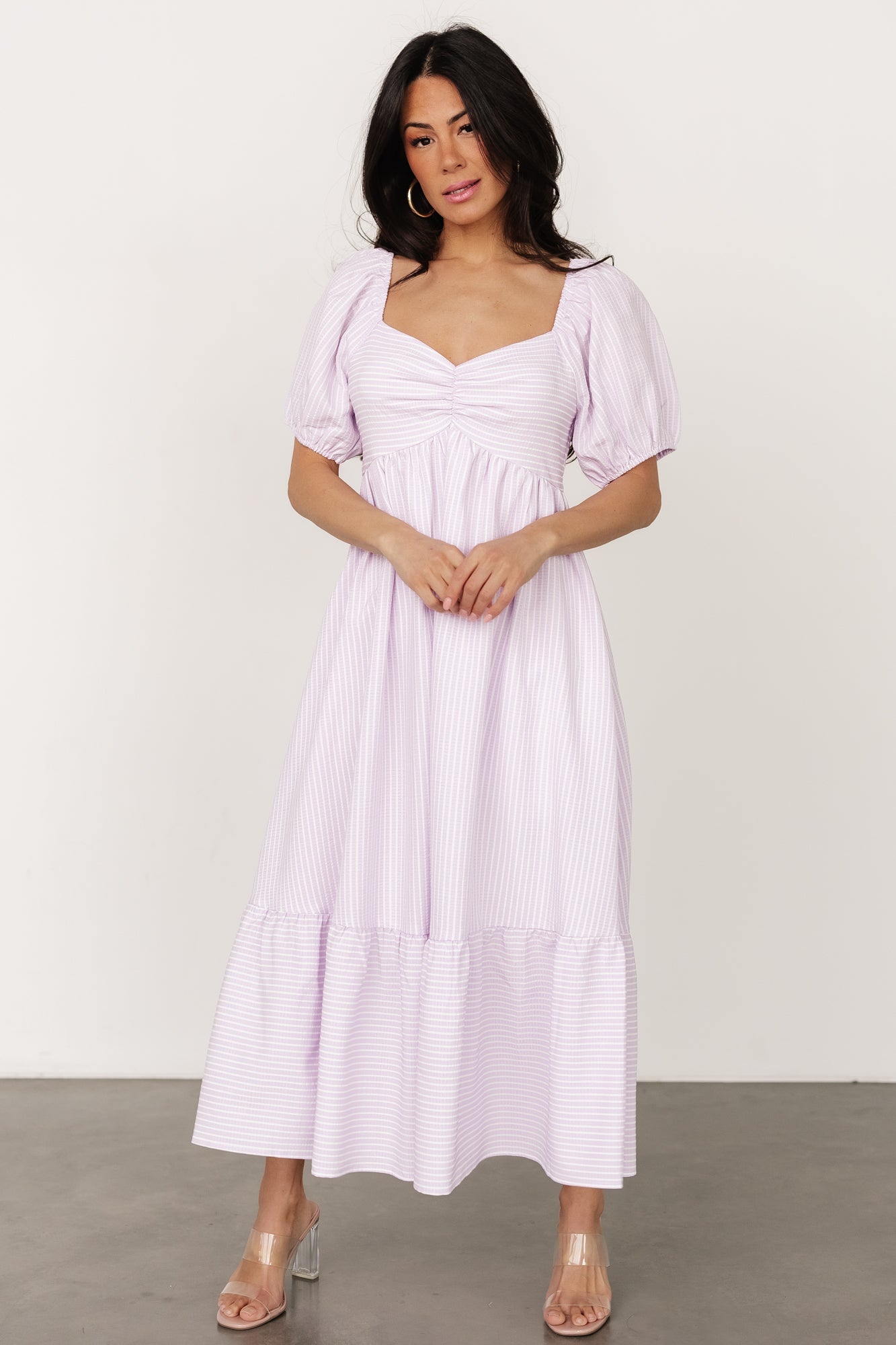 Lavender Off White Poppy Midi Dress with Pockets - Baltic Born
