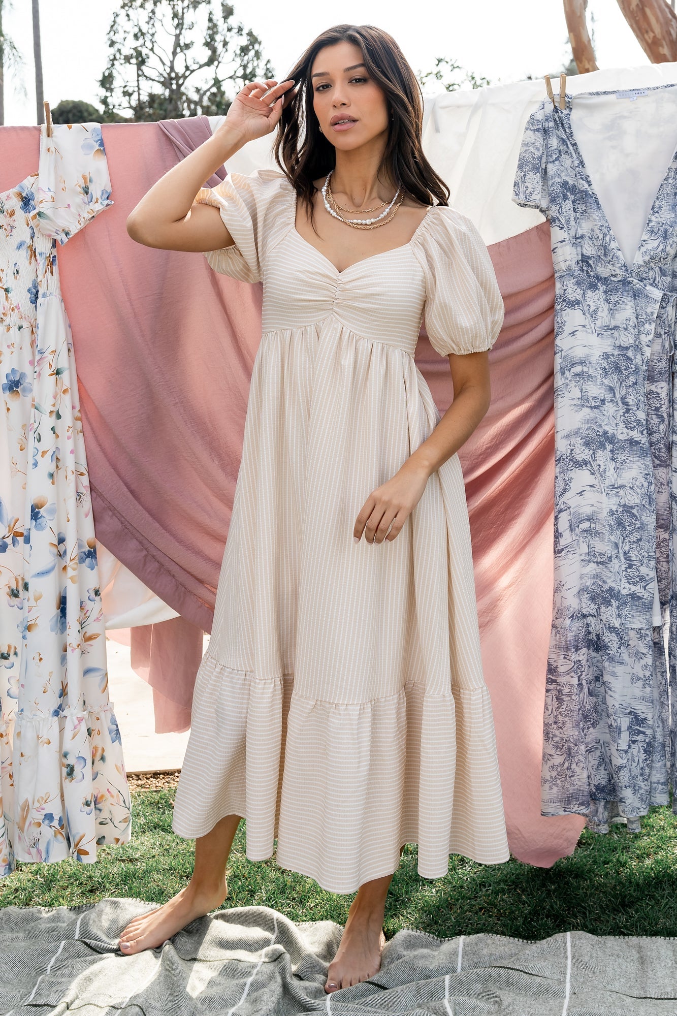 Poppy Midi Dress with Sweetheart Neckline & Side Pockets | Baltic Born